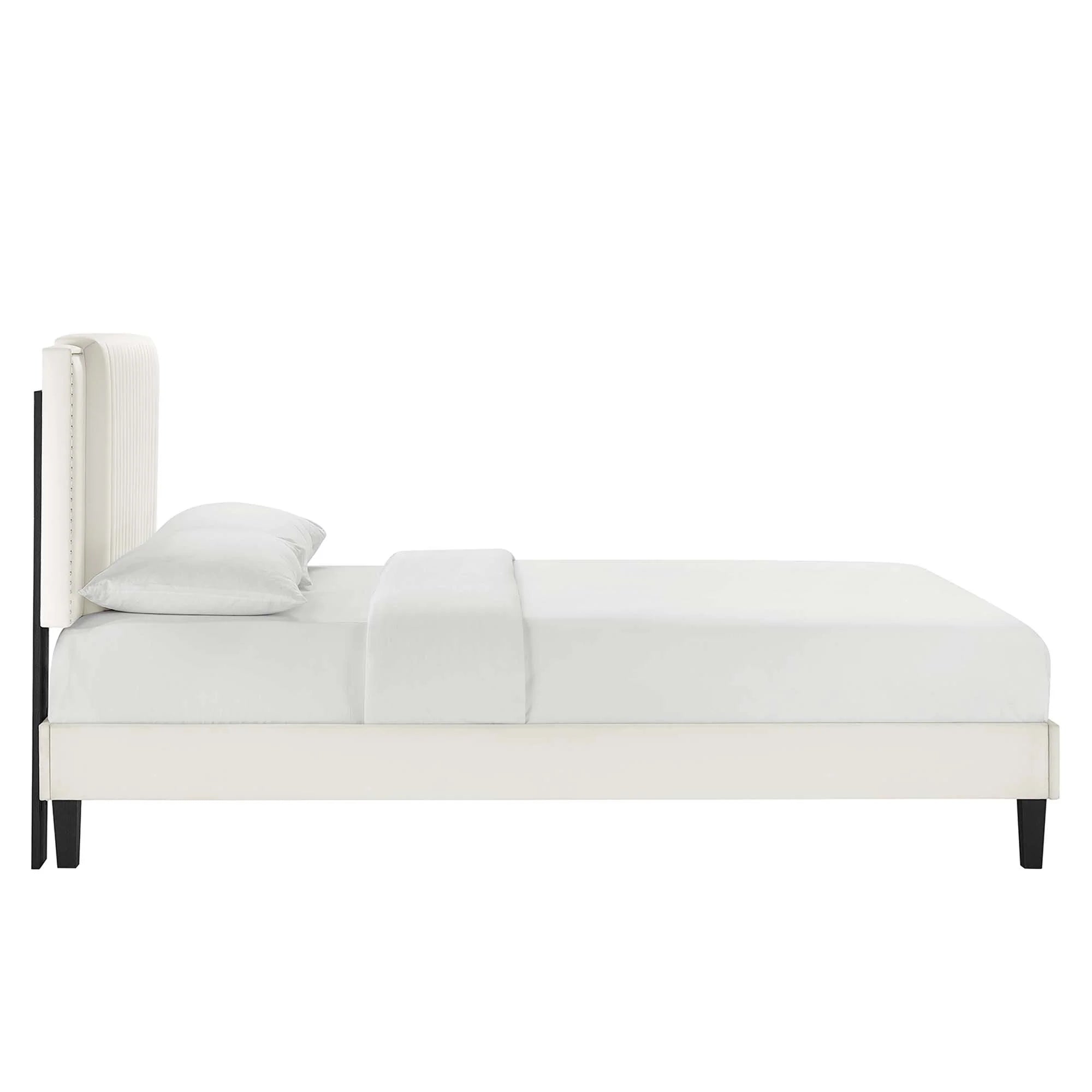 Zahra Channel Tufted Performance Velvet Platform Bed With Black Wood Legs