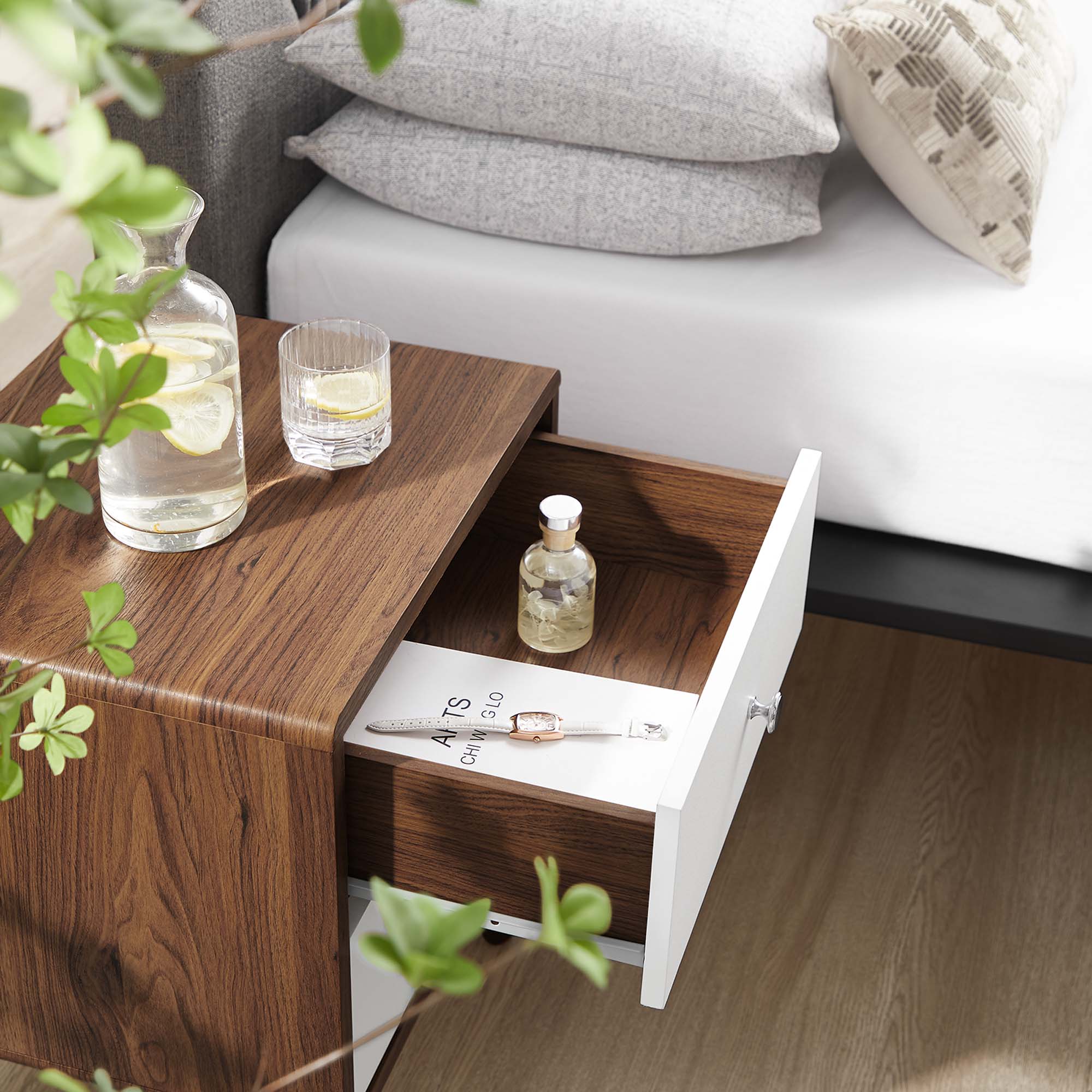 Transmit 2-Drawer Nightstand in Walnut White