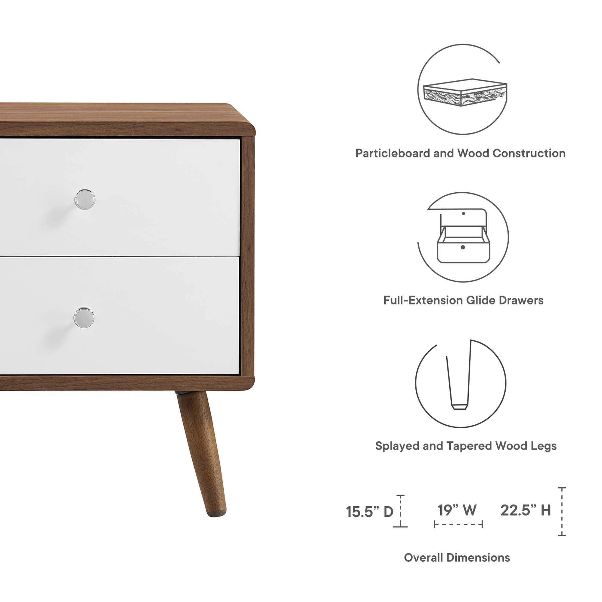 Transmit 2-Drawer Nightstand in Walnut White