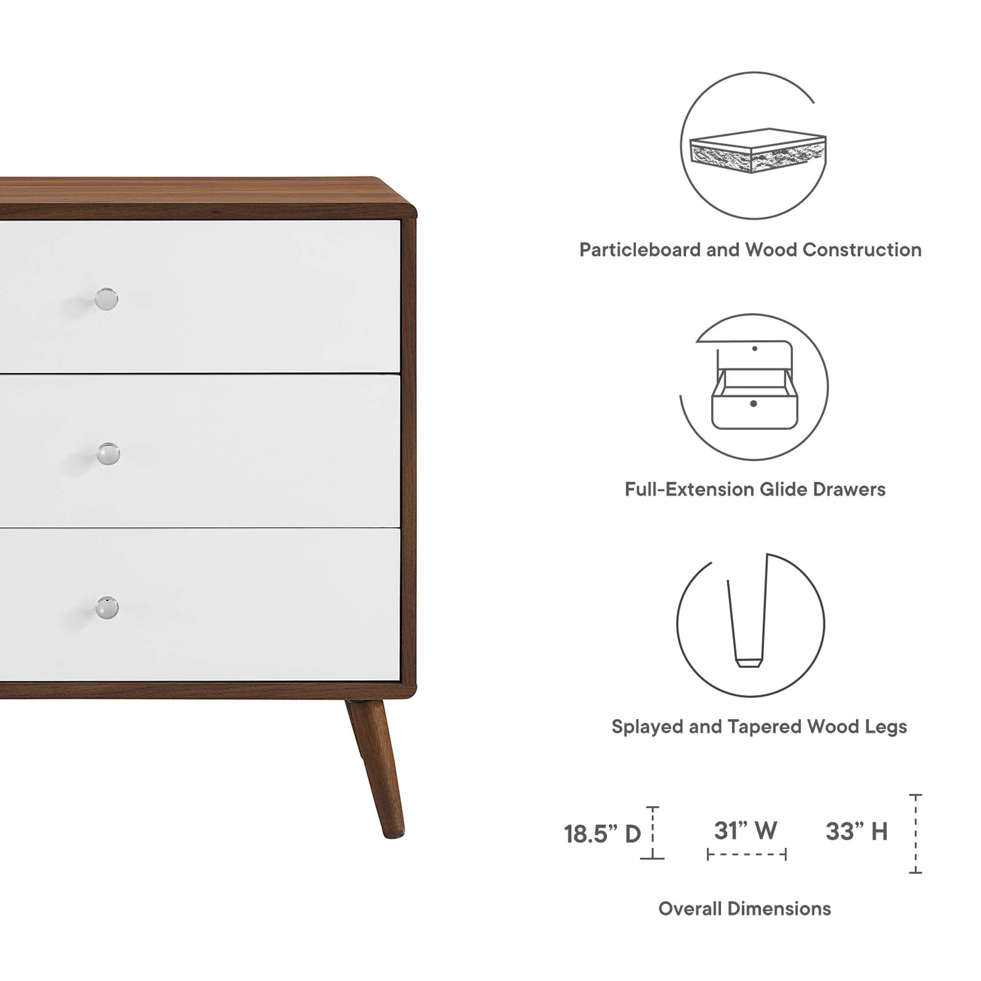 Transmit 3-Drawer Chest in Walnut White