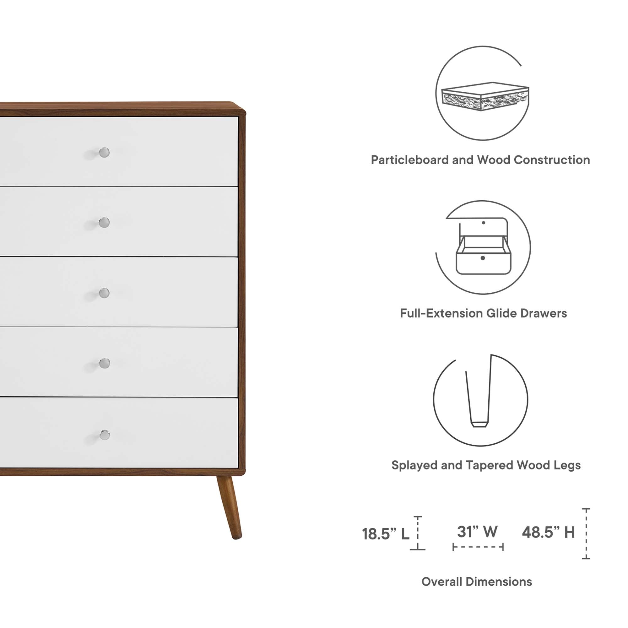 Transmit 5-Drawer Chest in Walnut White