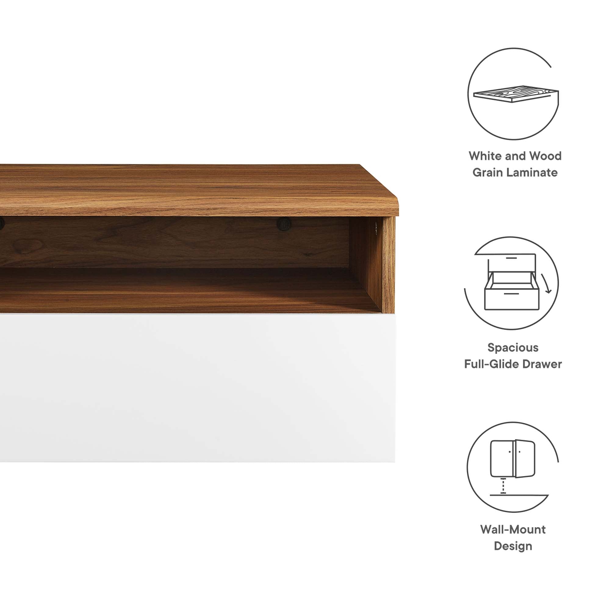 Envision Wall Mount Nightstand in Walnut White