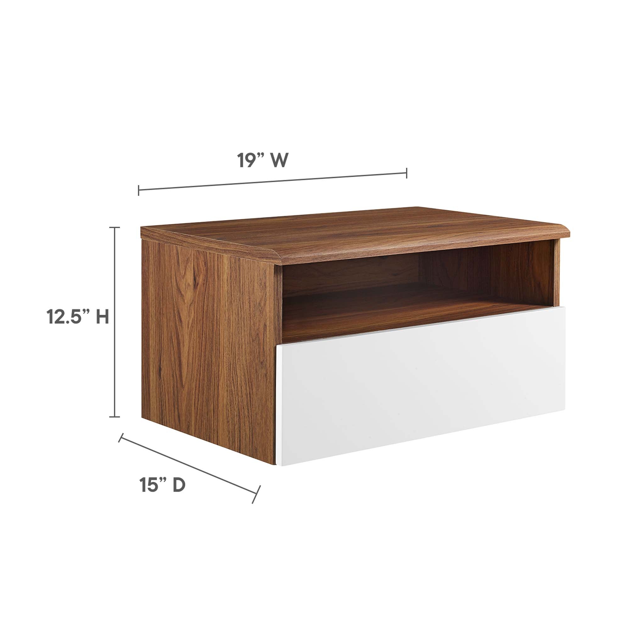 Envision Wall Mount Nightstand in Walnut White