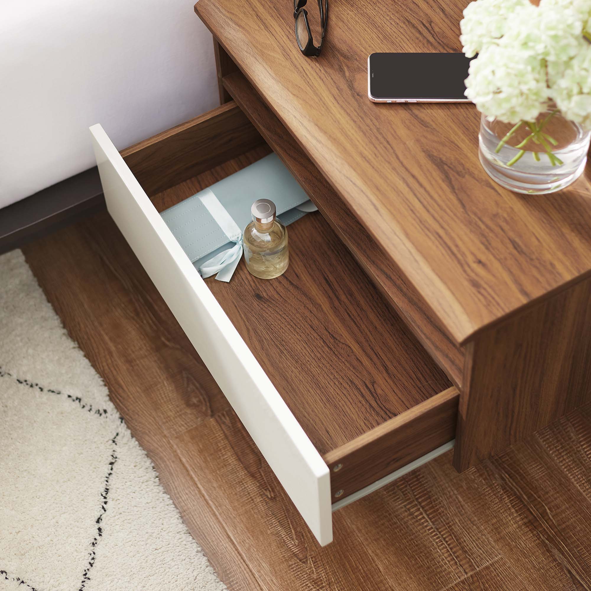 Envision Wall Mount Nightstand in Walnut White