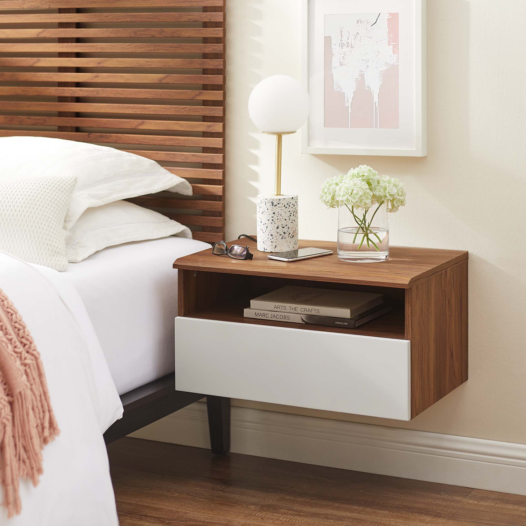 Envision Wall Mount Nightstand in Walnut White