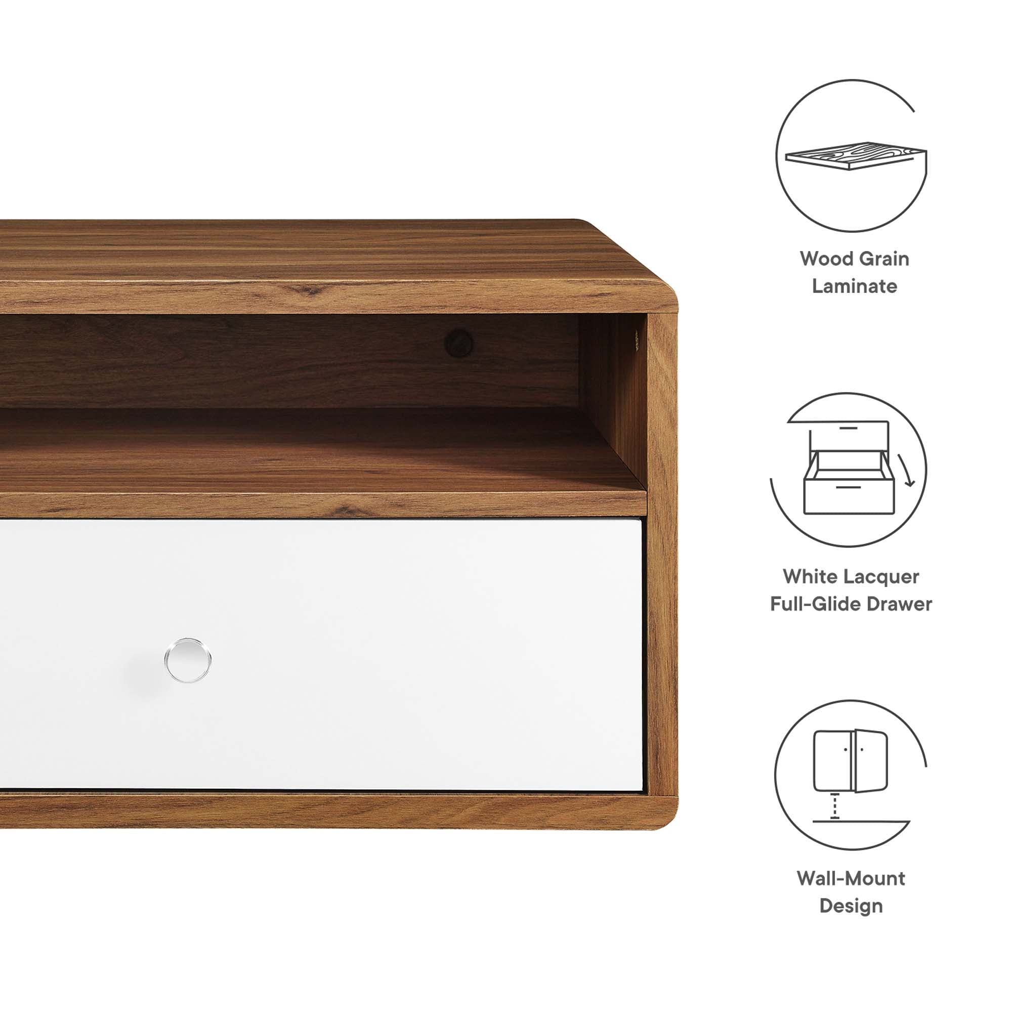 Transmit Wall Mount Nightstand in Walnut White