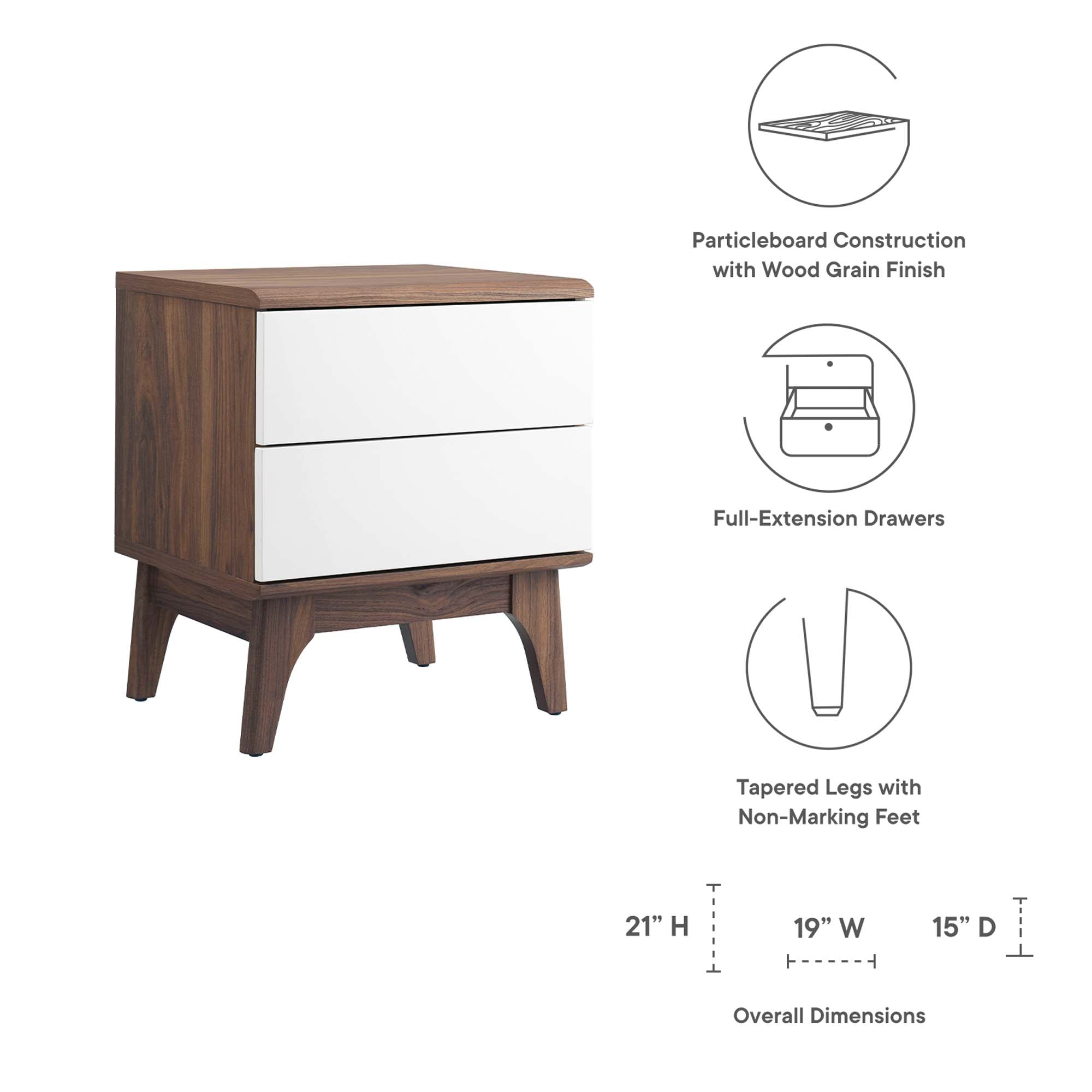 Envision 2-Drawer Nightstand in Walnut White