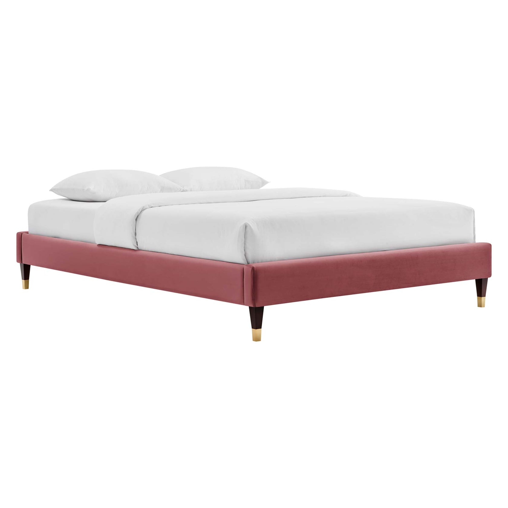 Colette Performance Velvet Platform Bed With Wood and Gold Legs