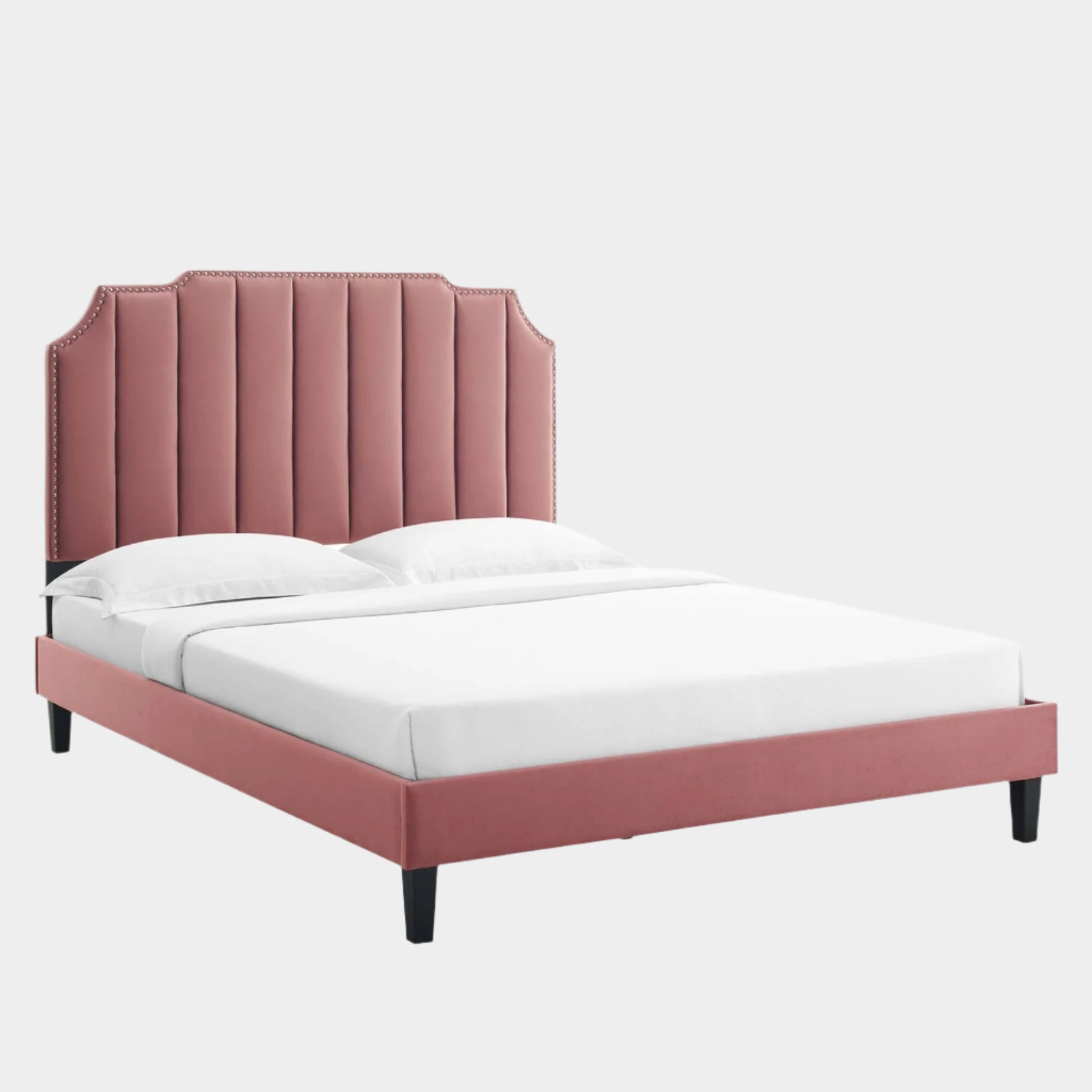 Colette Performance Velvet Platform Bed With Black Wood Legs