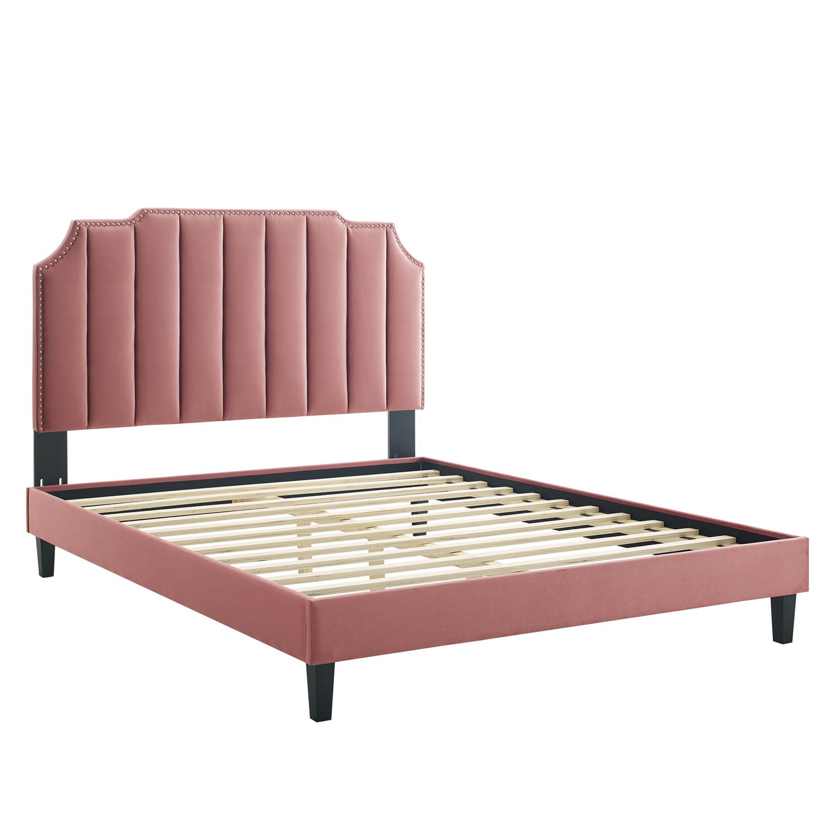 Colette Performance Velvet Platform Bed With Black Wood Legs