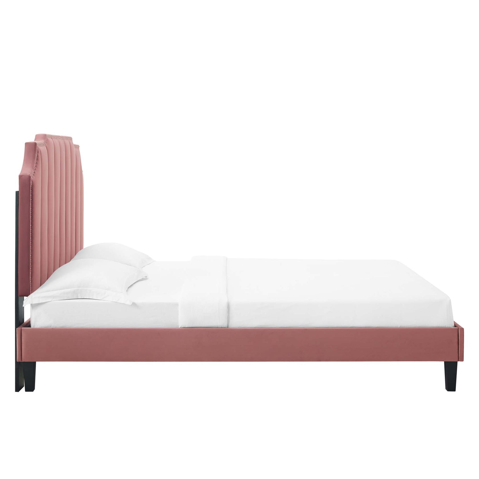 Colette Performance Velvet Platform Bed With Black Wood Legs