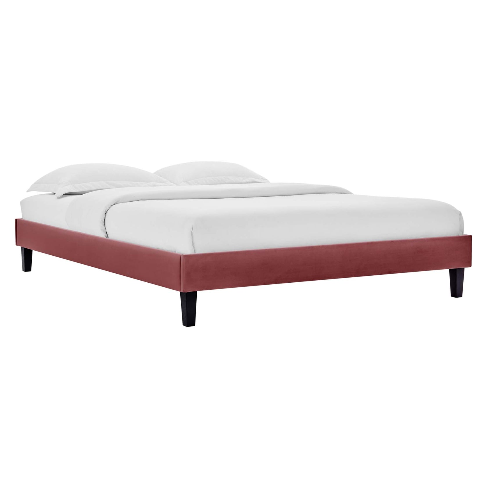 Colette Performance Velvet Platform Bed With Black Wood Legs