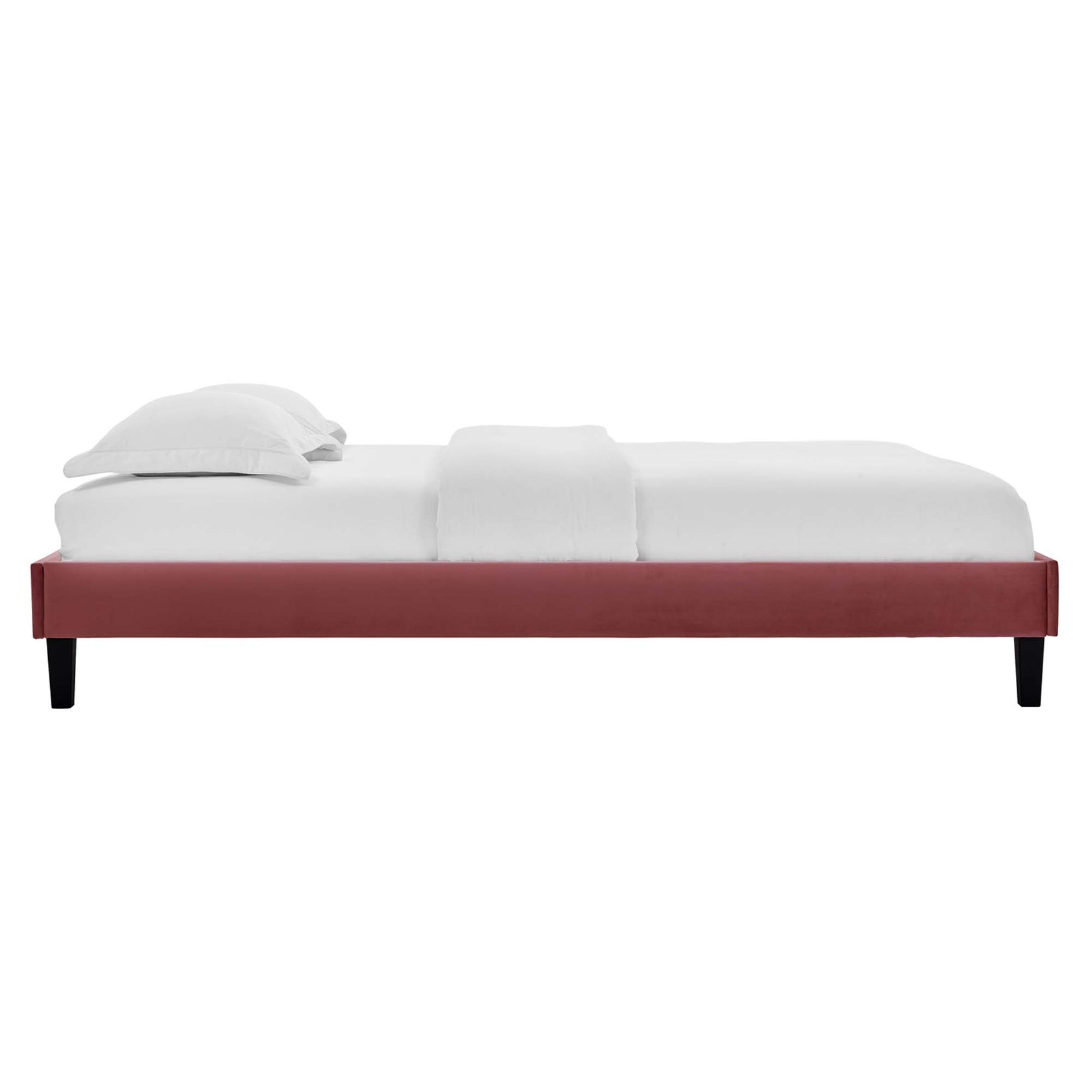 Colette Performance Velvet Platform Bed With Black Wood Legs