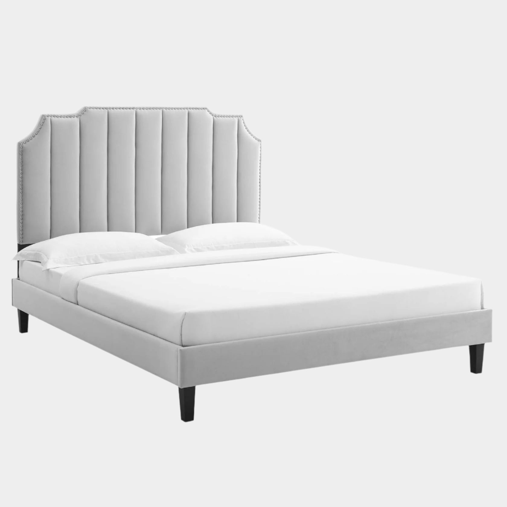 Colette Performance Velvet Platform Bed With Black Wood Legs