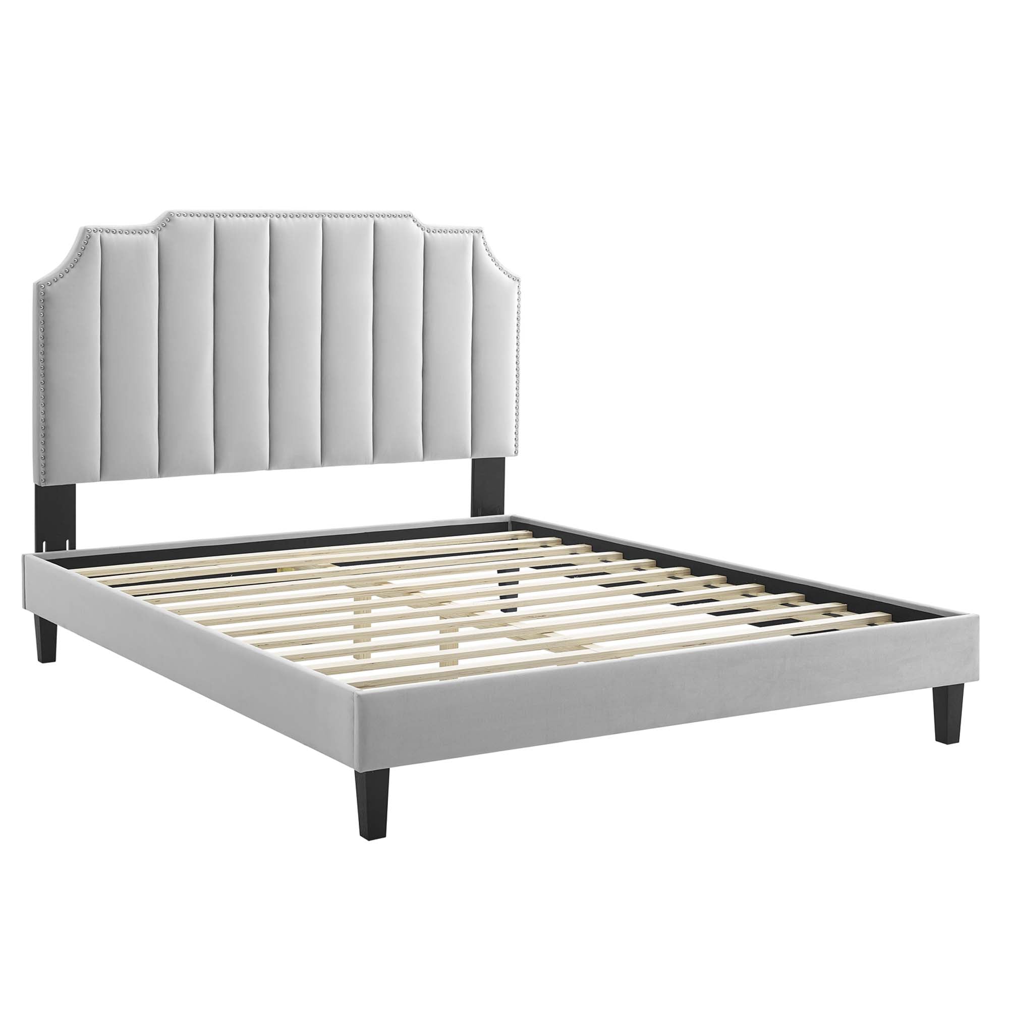 Colette Performance Velvet Platform Bed With Black Wood Legs