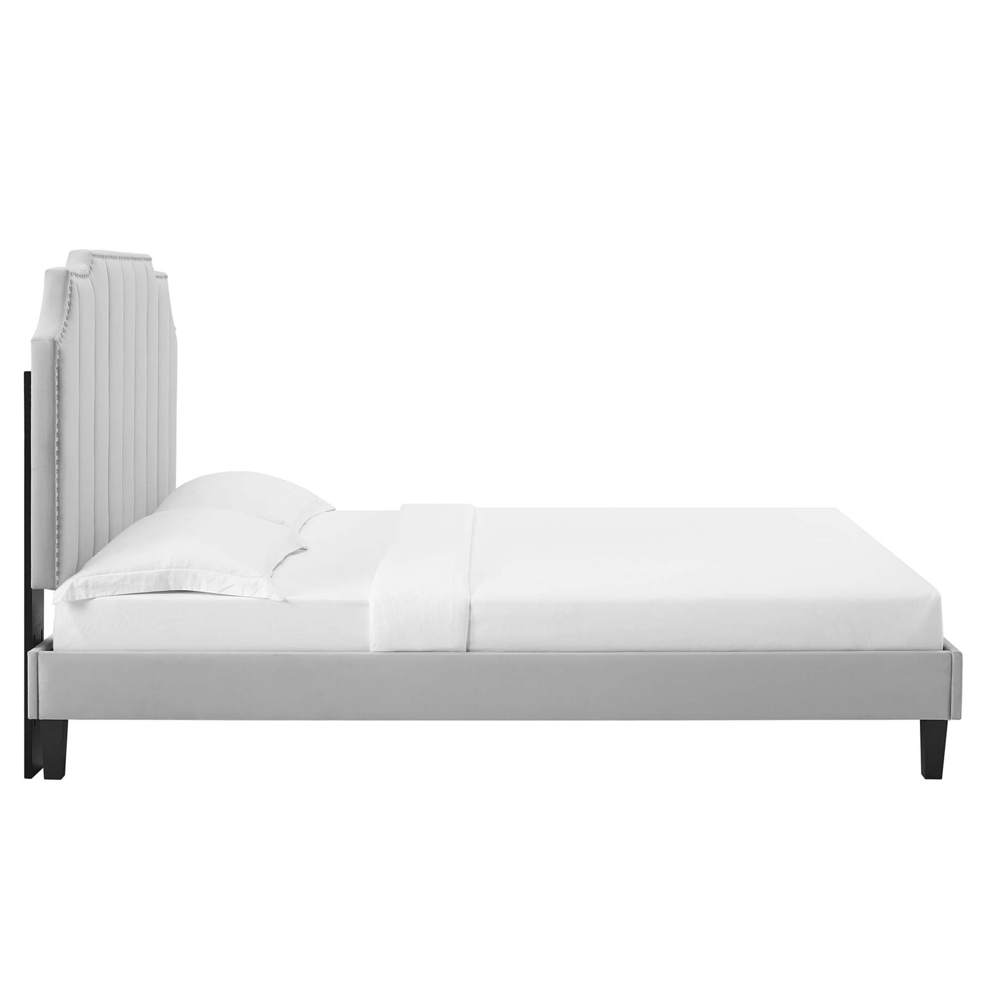 Colette Performance Velvet Platform Bed With Black Wood Legs