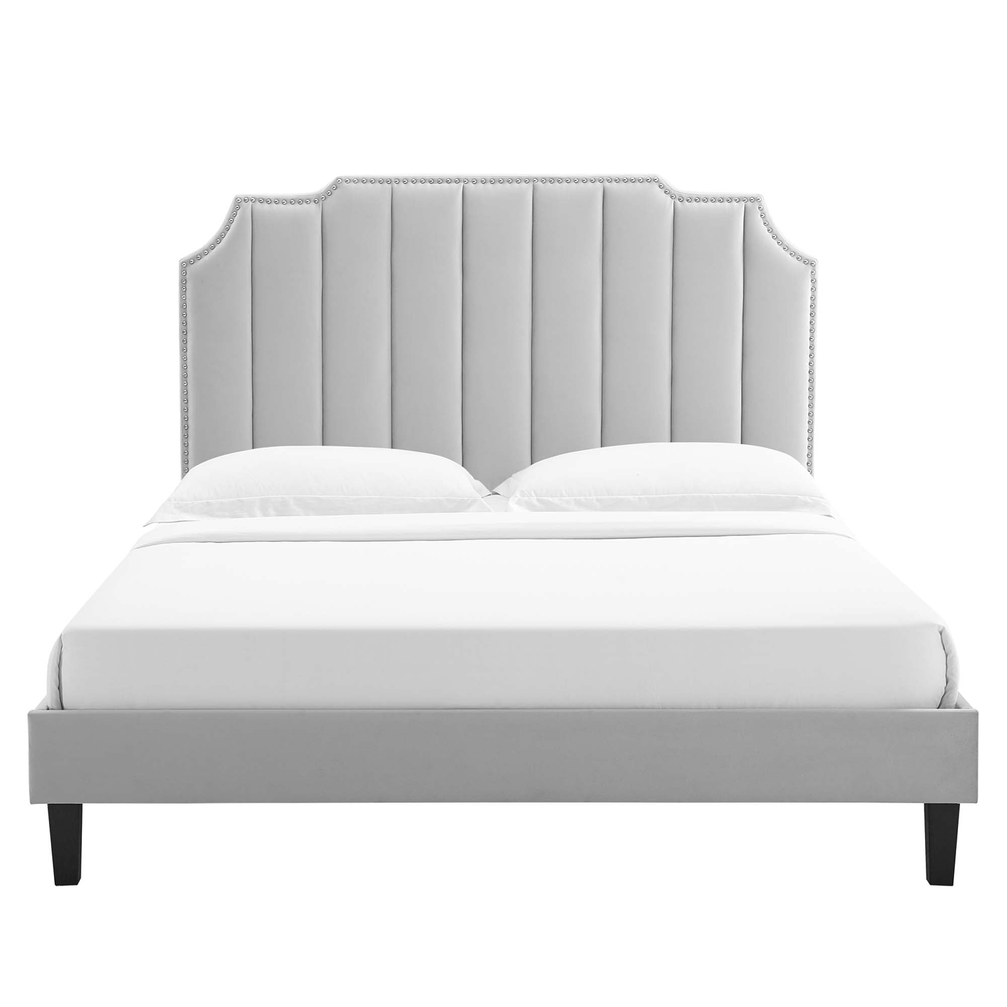 Colette Performance Velvet Platform Bed With Black Wood Legs