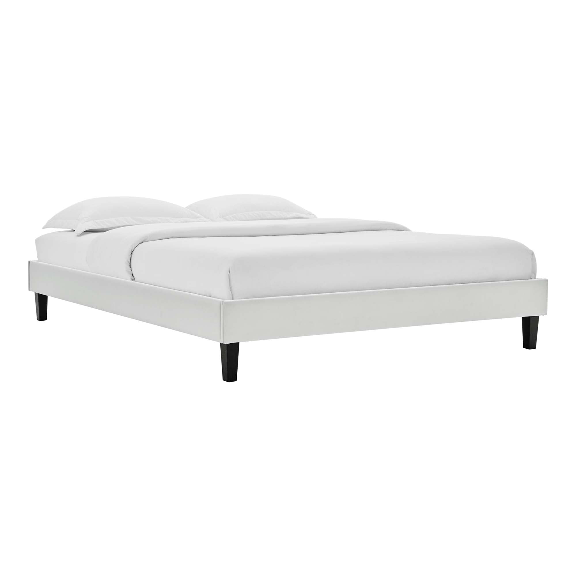 Colette Performance Velvet Platform Bed With Black Wood Legs