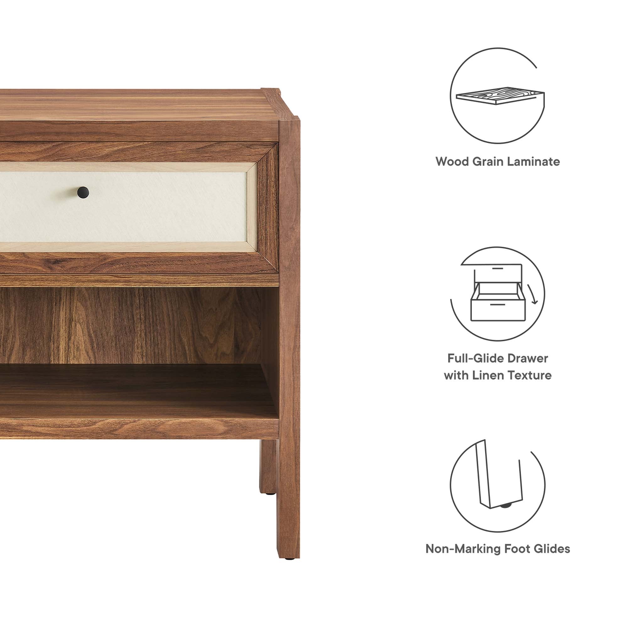 Capri Wood Grain Nightstand in Walnut