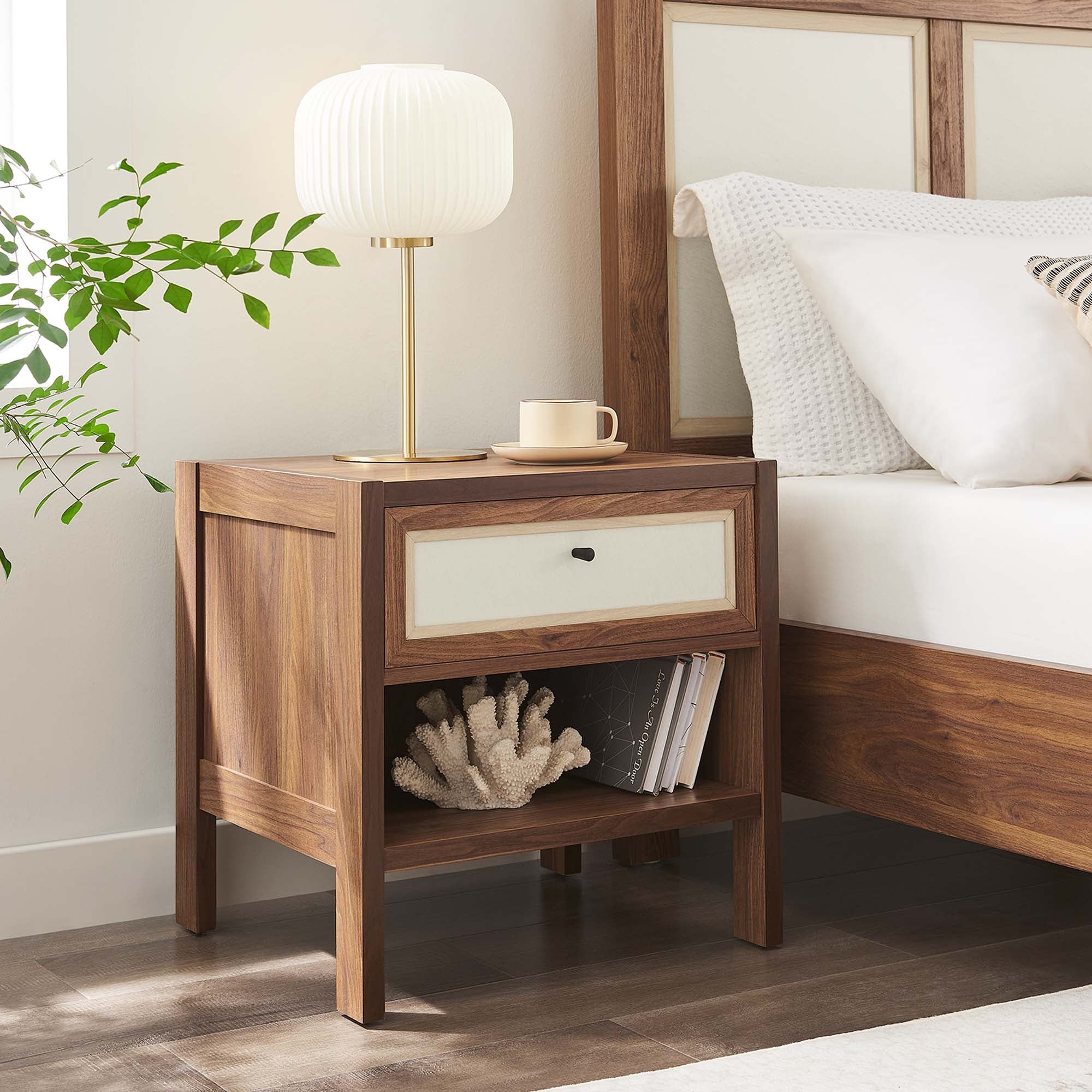 Capri Wood Grain Nightstand in Walnut