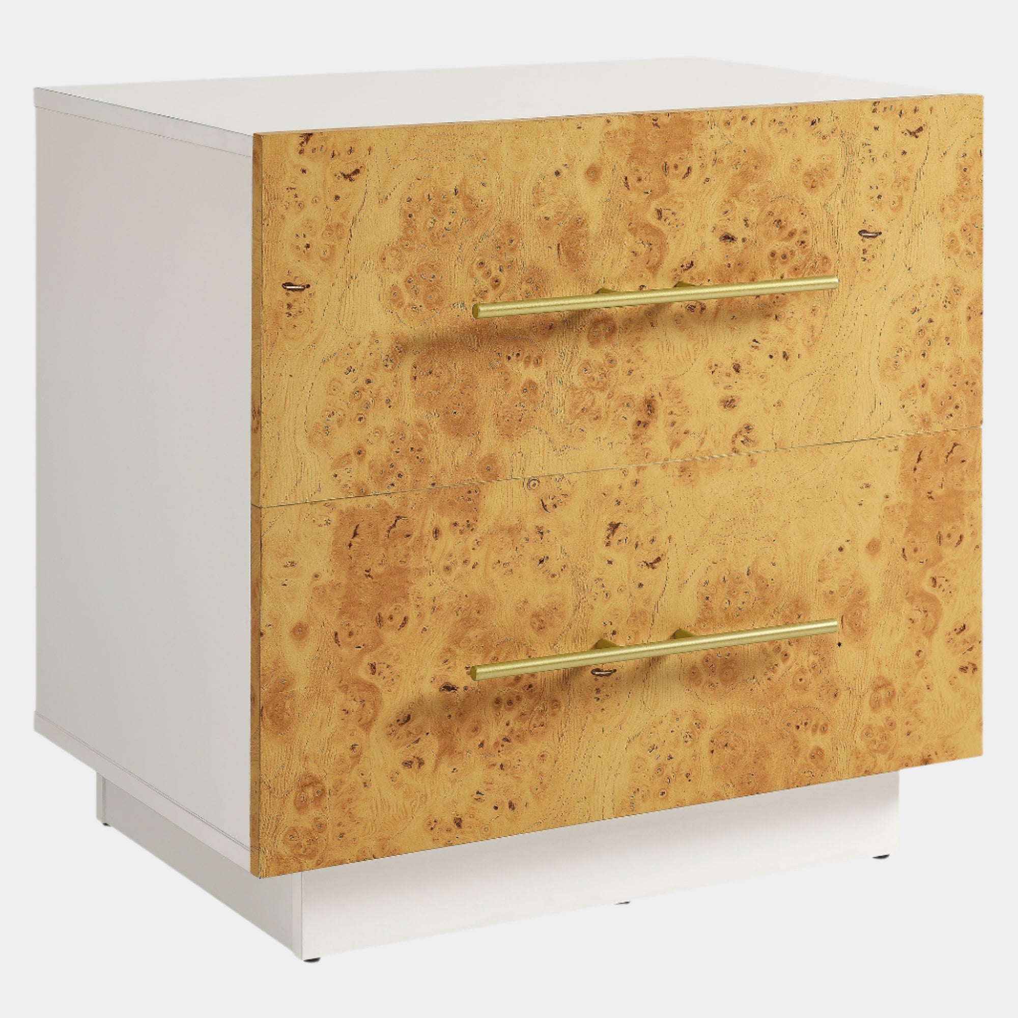 Abel 2-Drawer Burl Wood Nightstand in White Bleached Burl