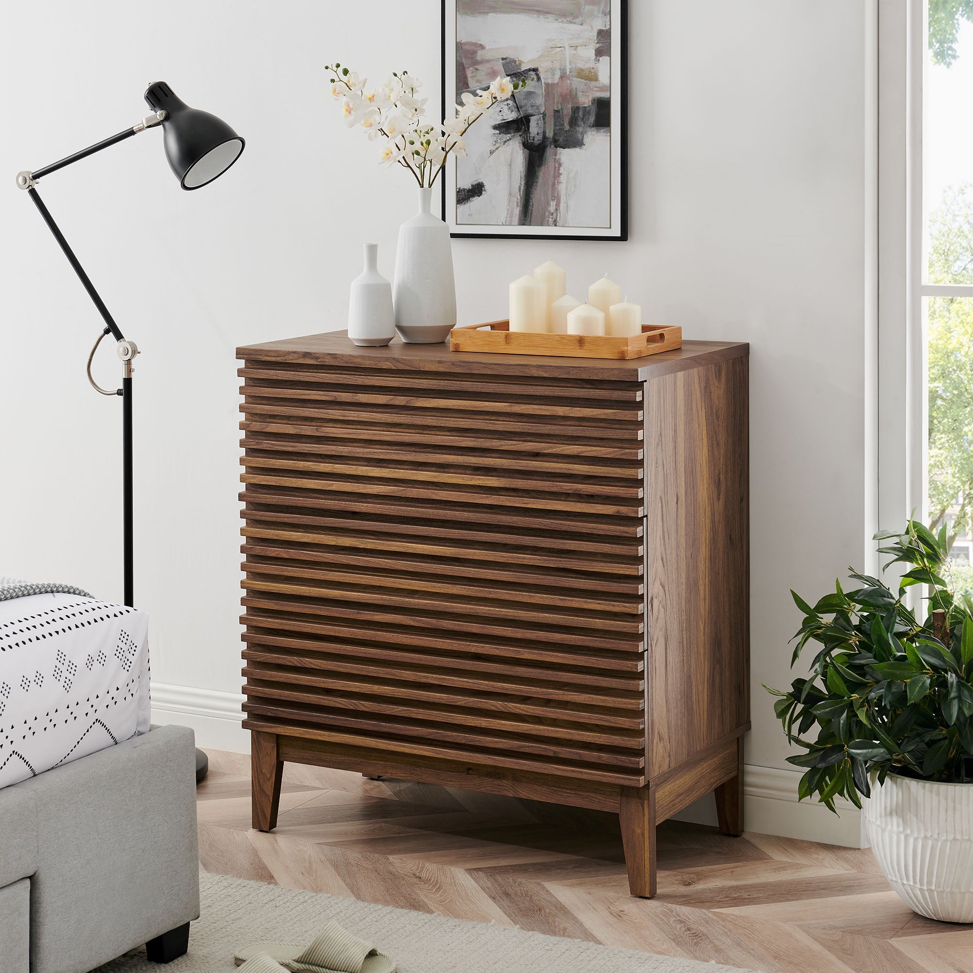 Render Large 3-Drawer Nightstand in Walnut