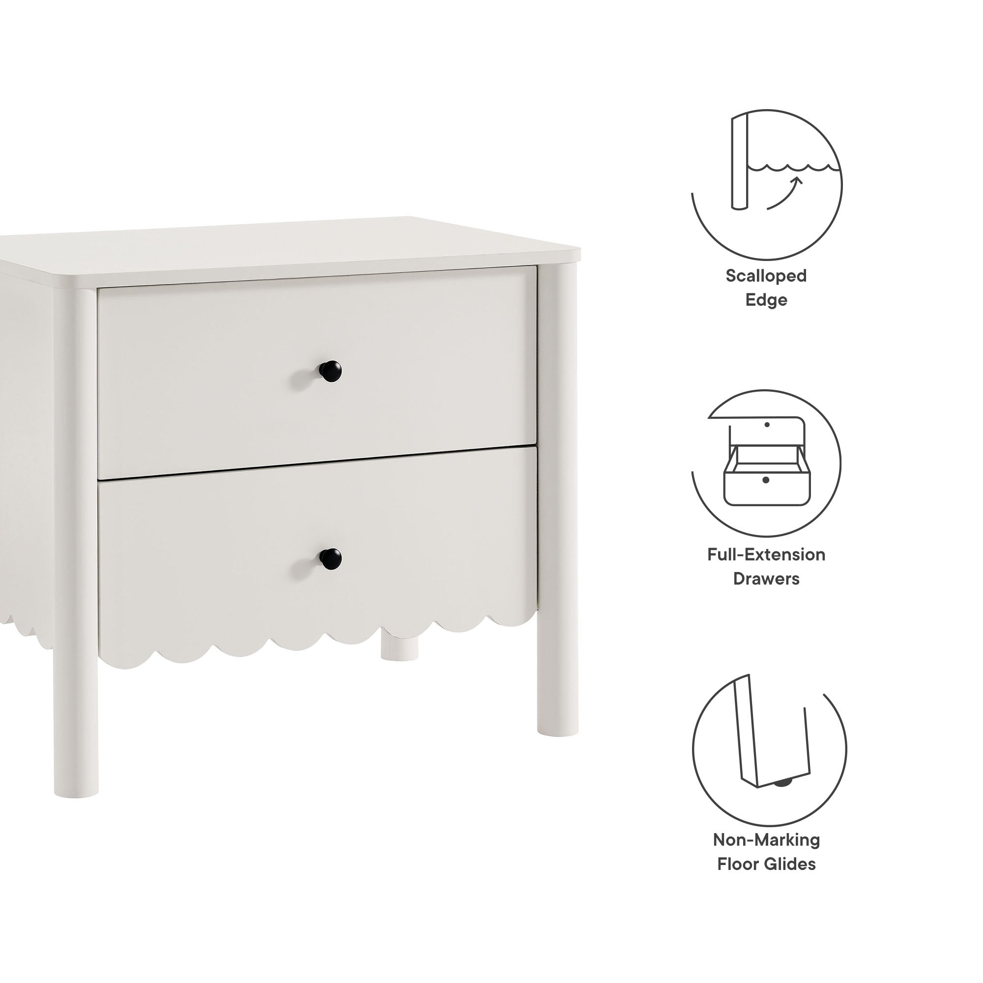 Emmeline Scalloped 2-Drawer Nightstand