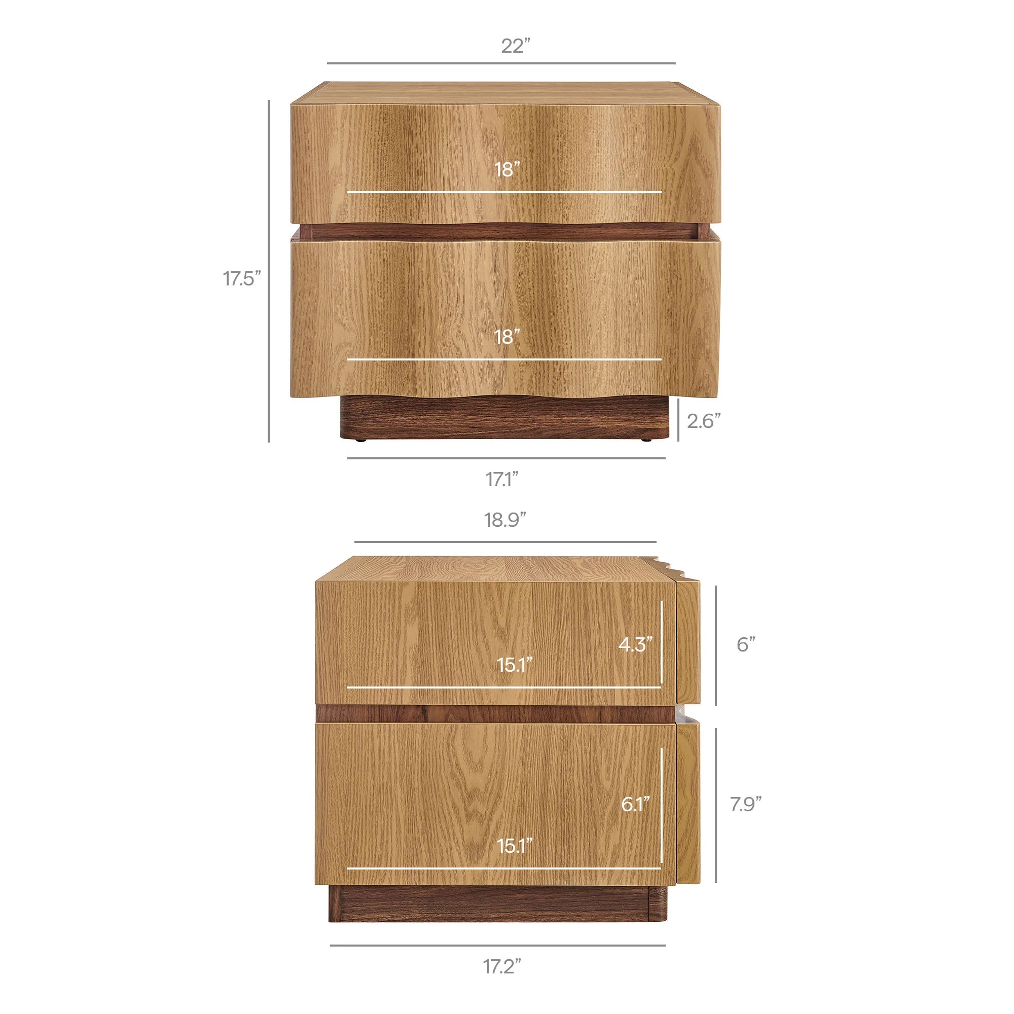 Isola 2 Drawer Nightstand in Light Oak Walnut