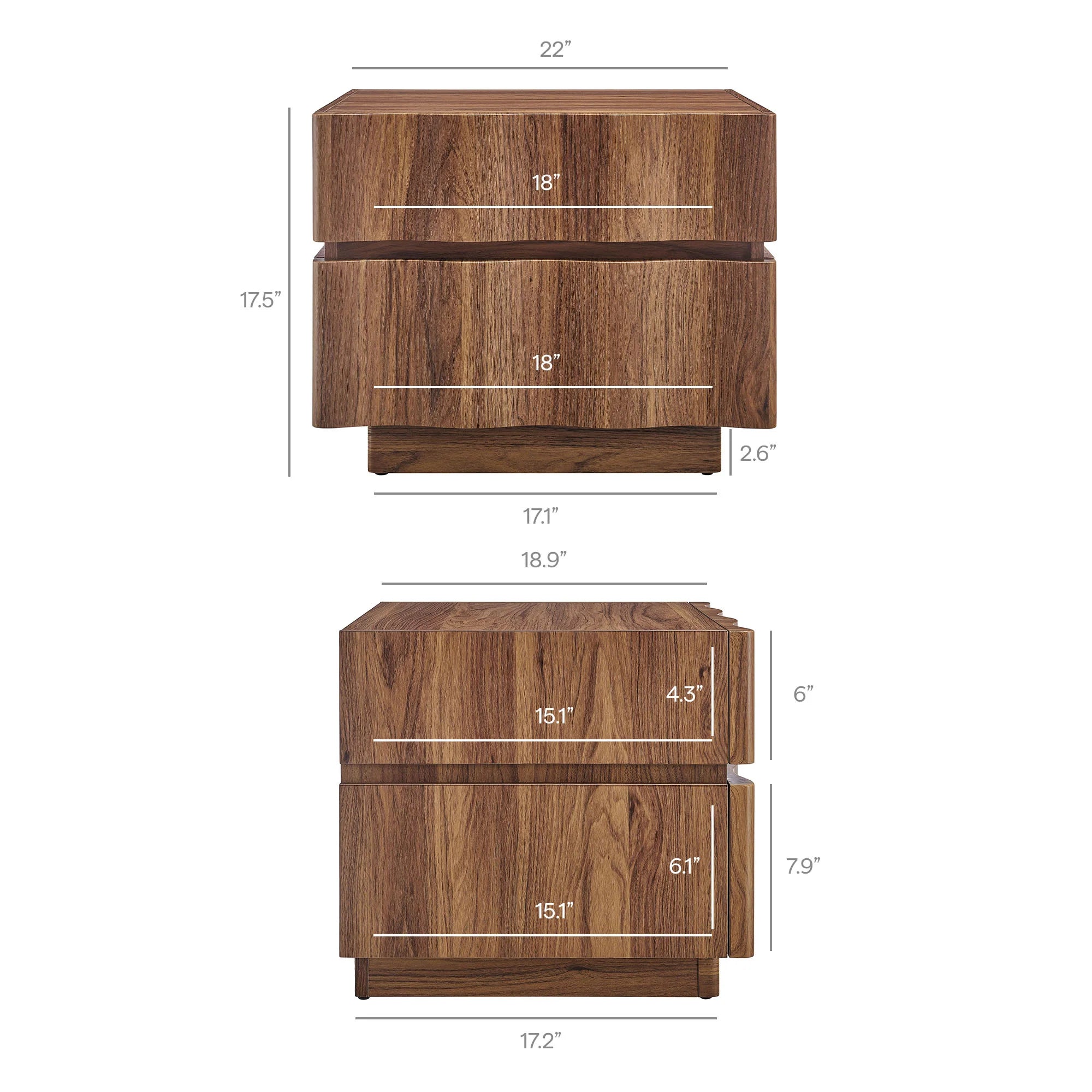 Isola 2 Drawer Nightstand in Light Oak Walnut