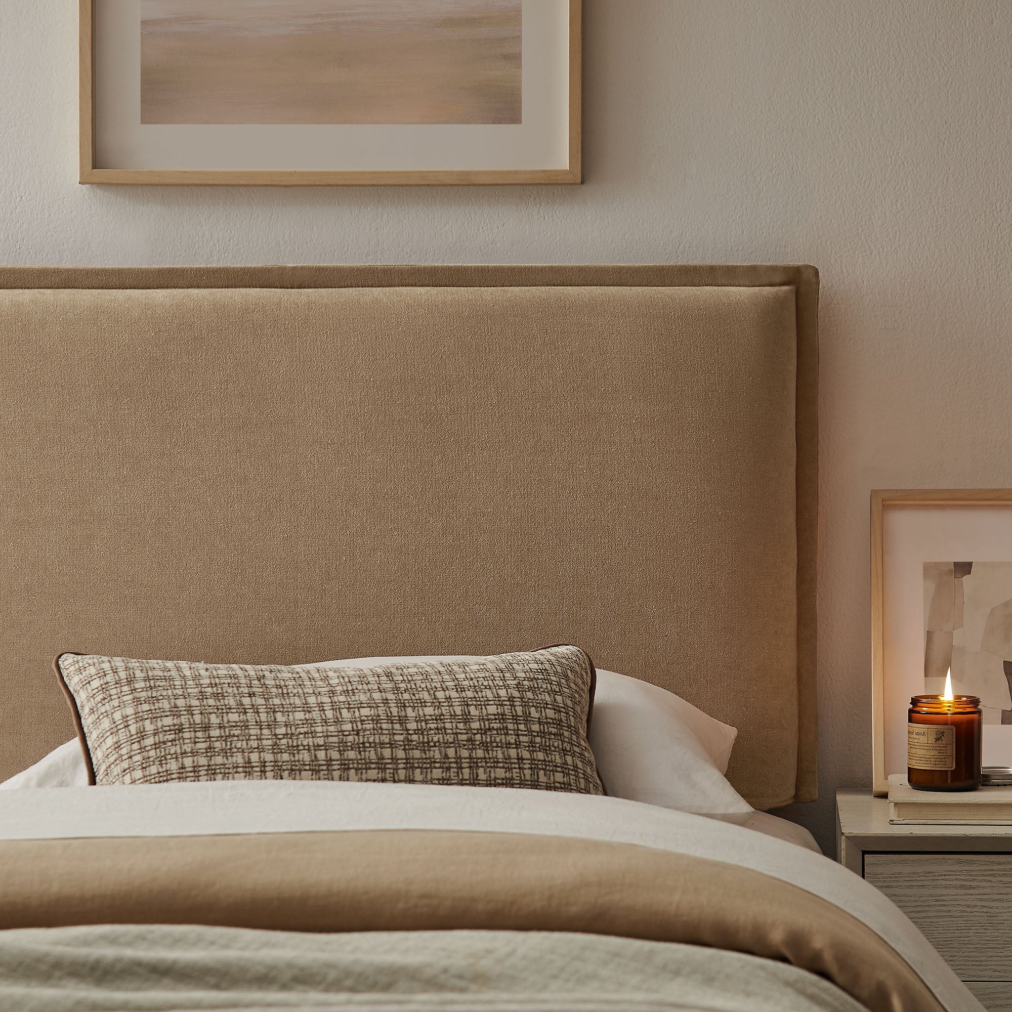 Camille Upholstered Linen Blend Queen Size Headboard