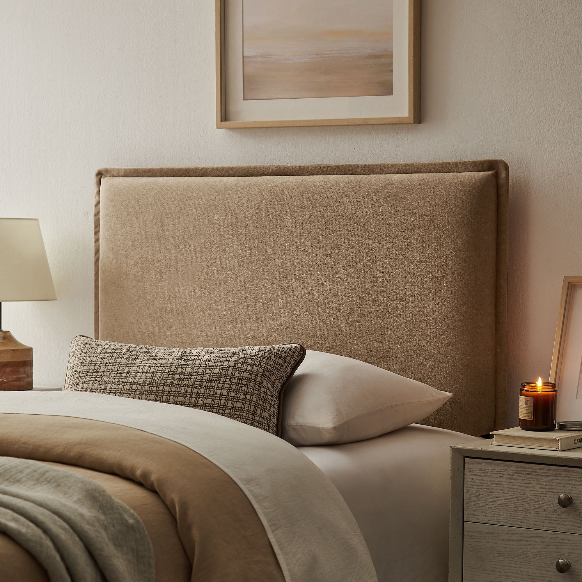Camille Upholstered Linen Blend Queen Size Headboard