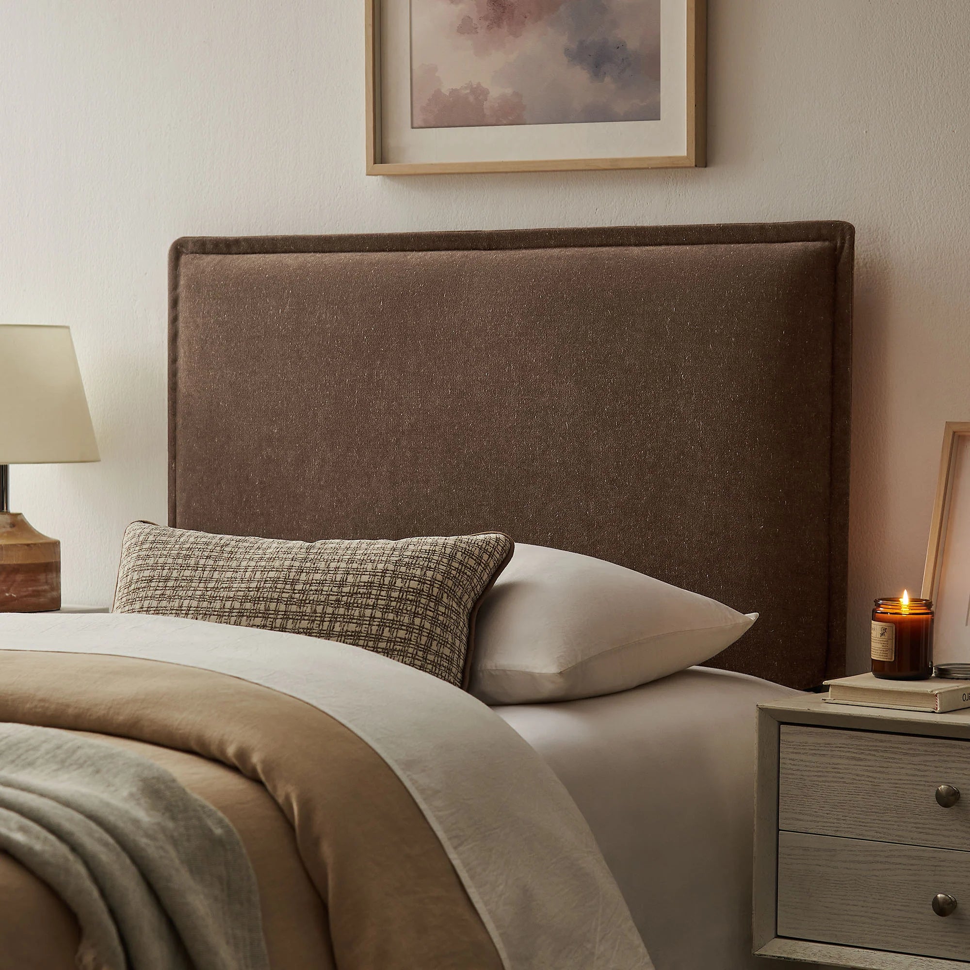 Camille Upholstered Linen Blend Queen Size Headboard