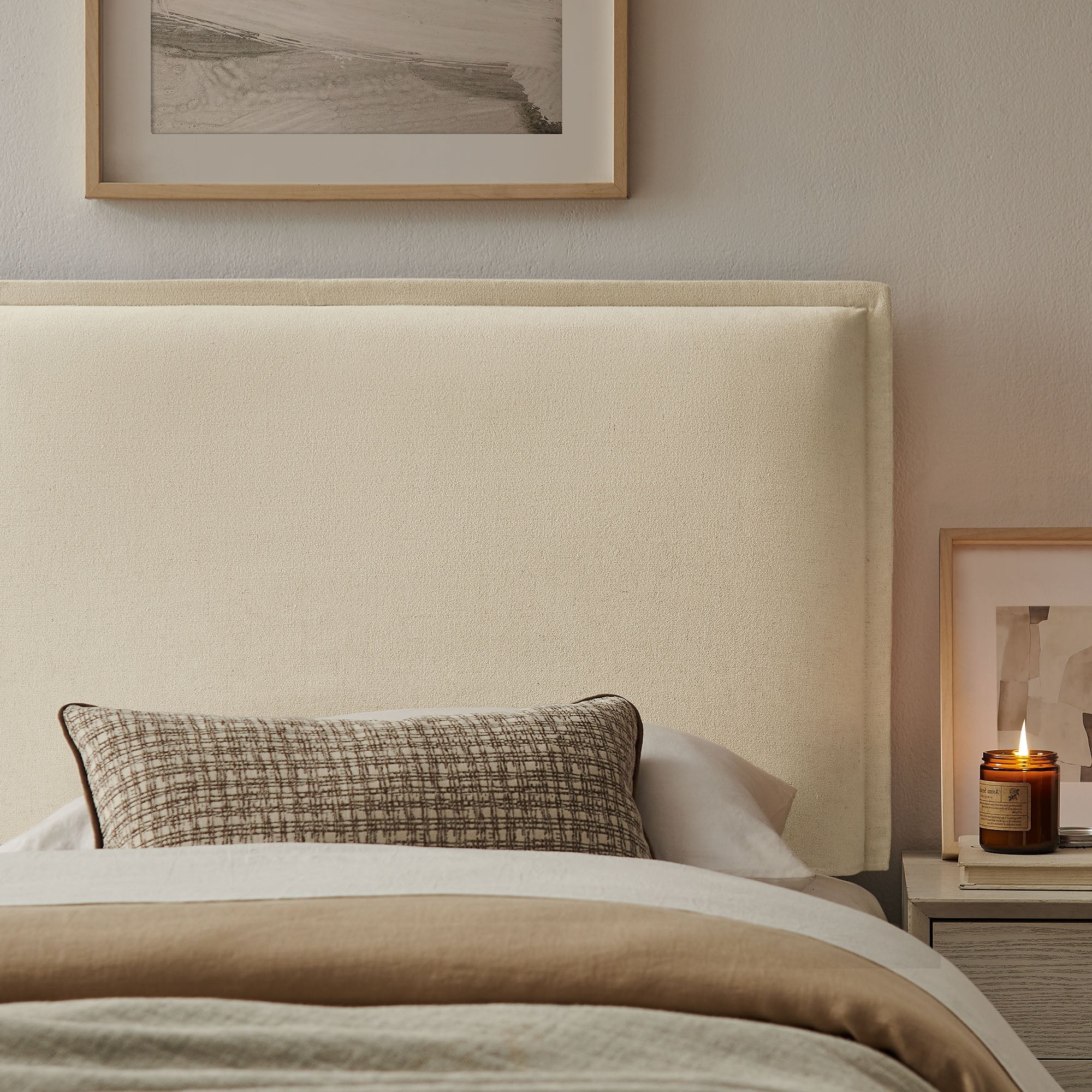 Camille Upholstered Linen Blend Queen Size Headboard