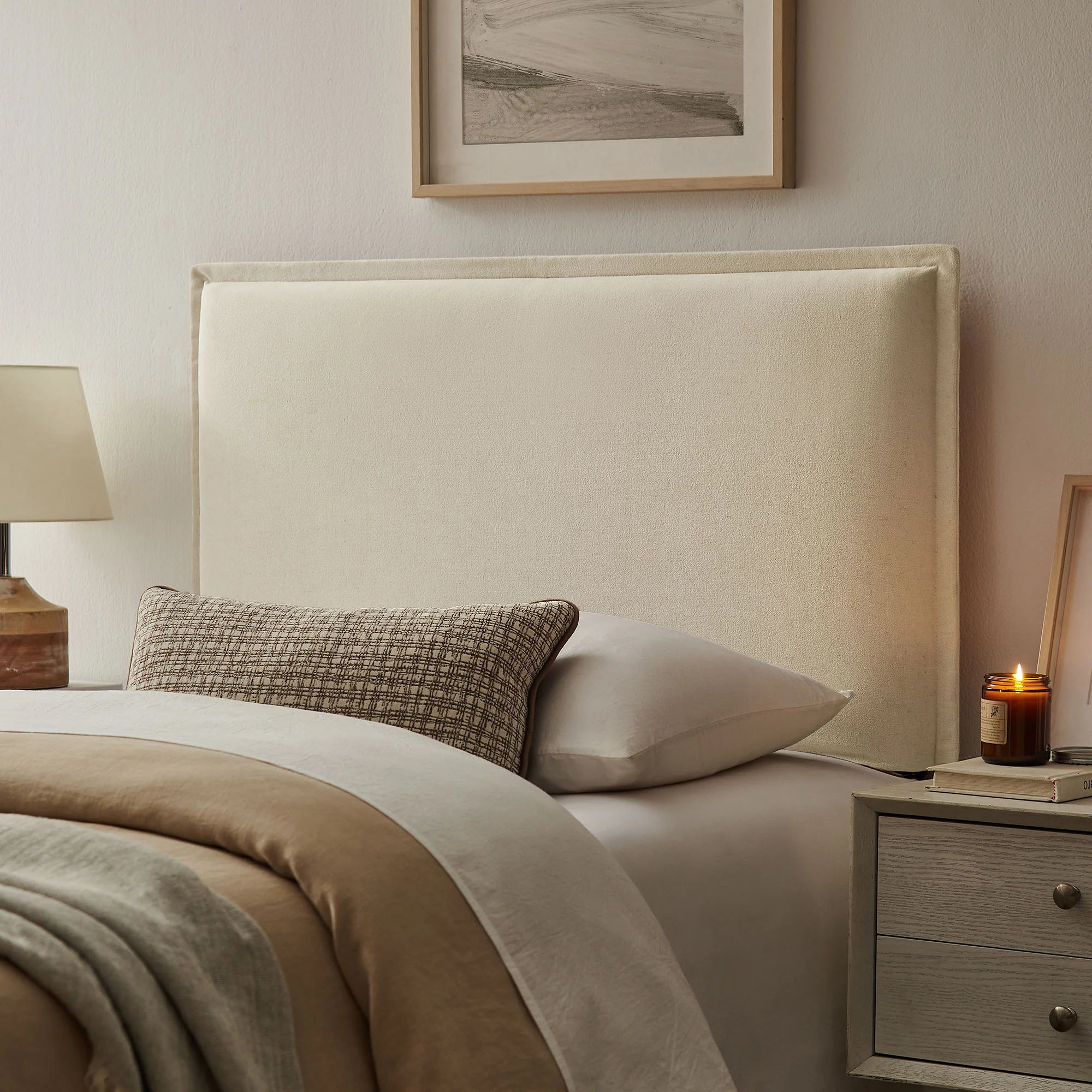 Camille Upholstered Linen Blend Queen Size Headboard
