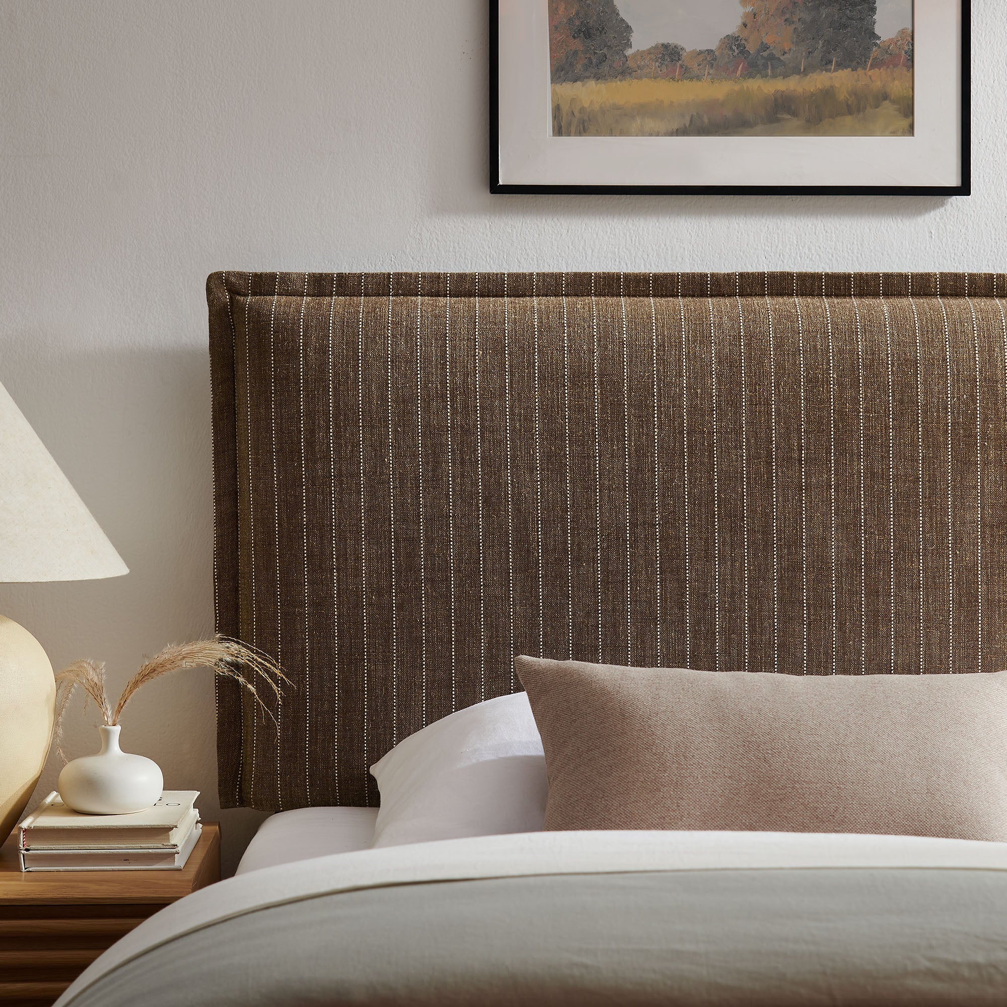 Camille Striped Linen Blend Queen Size Headboard