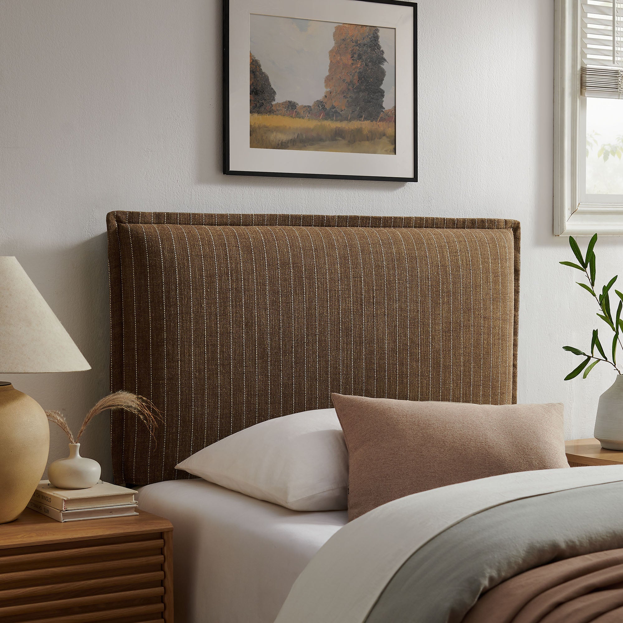 Camille Striped Linen Blend Queen Size Headboard