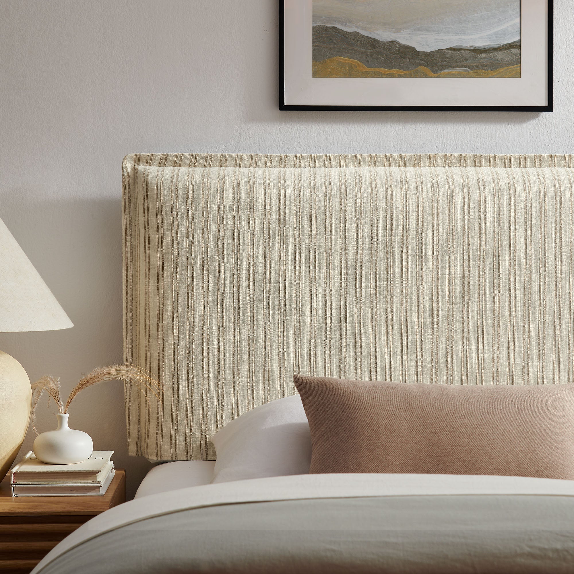 Camille Striped Linen Blend Queen Size Headboard
