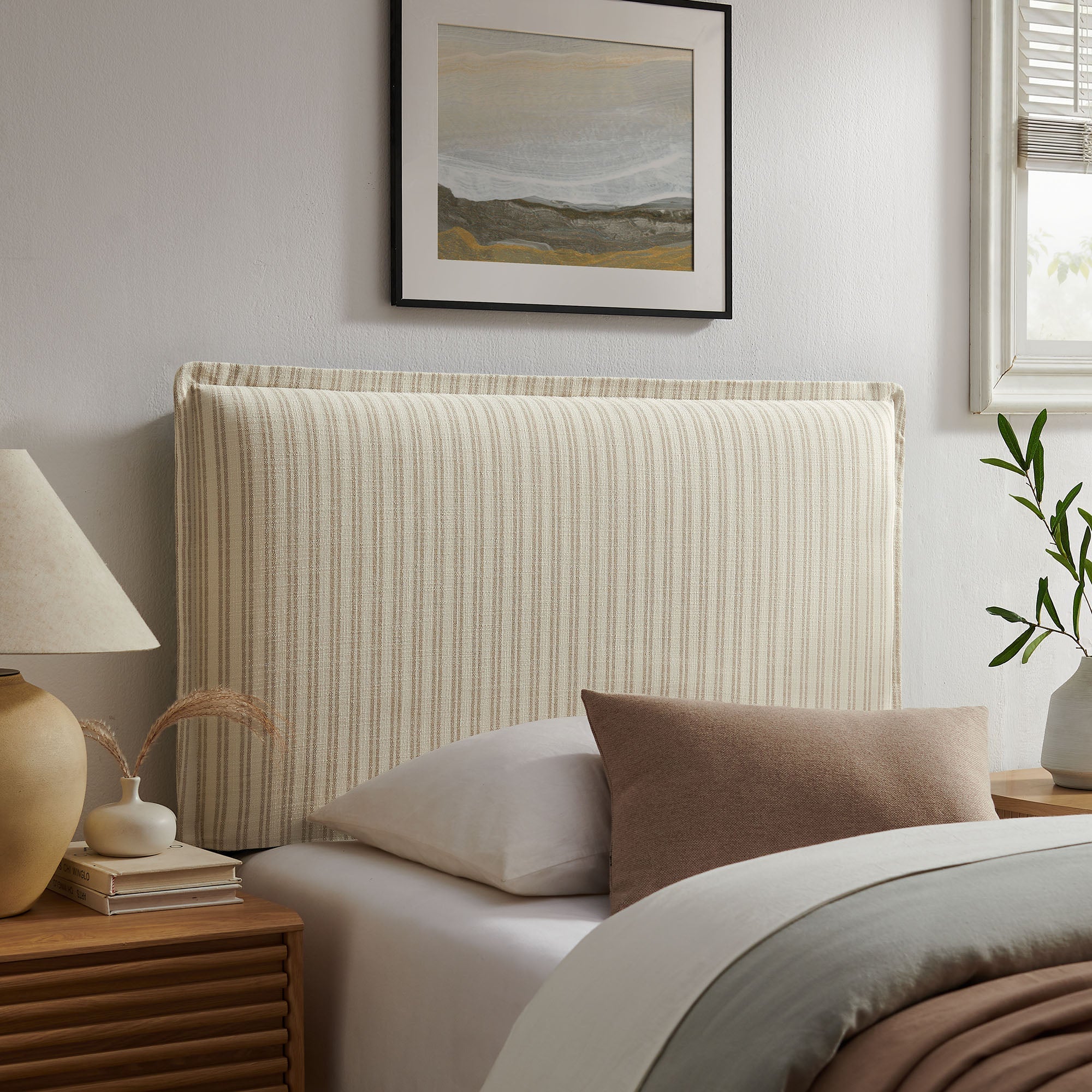 Camille Striped Linen Blend Queen Size Headboard