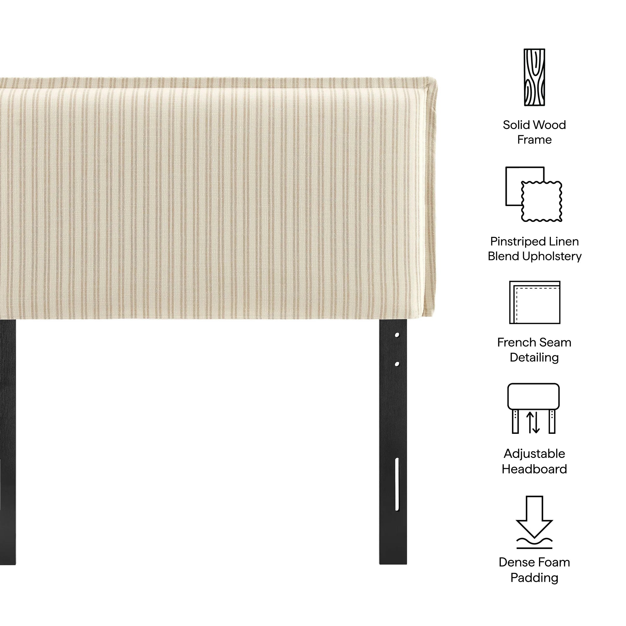 Camille Striped Linen Blend Queen Size Headboard
