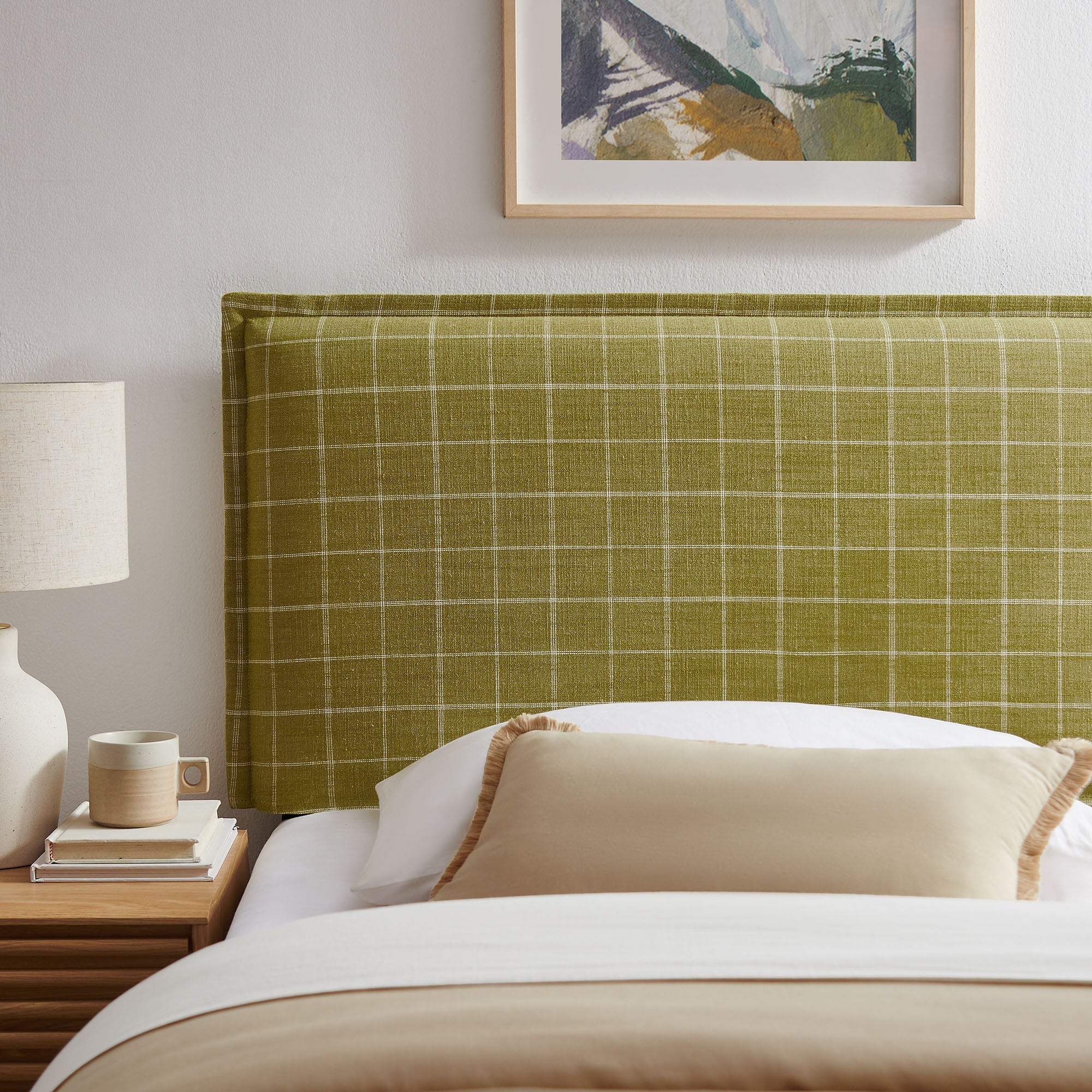 Camille Checkered Linen Blend Queen Size Headboard