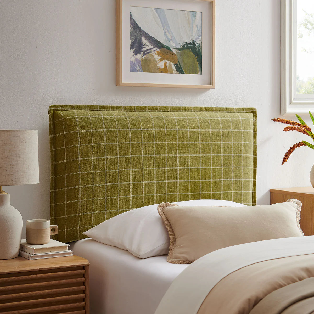 Camille Checkered Linen Blend Queen Size Headboard