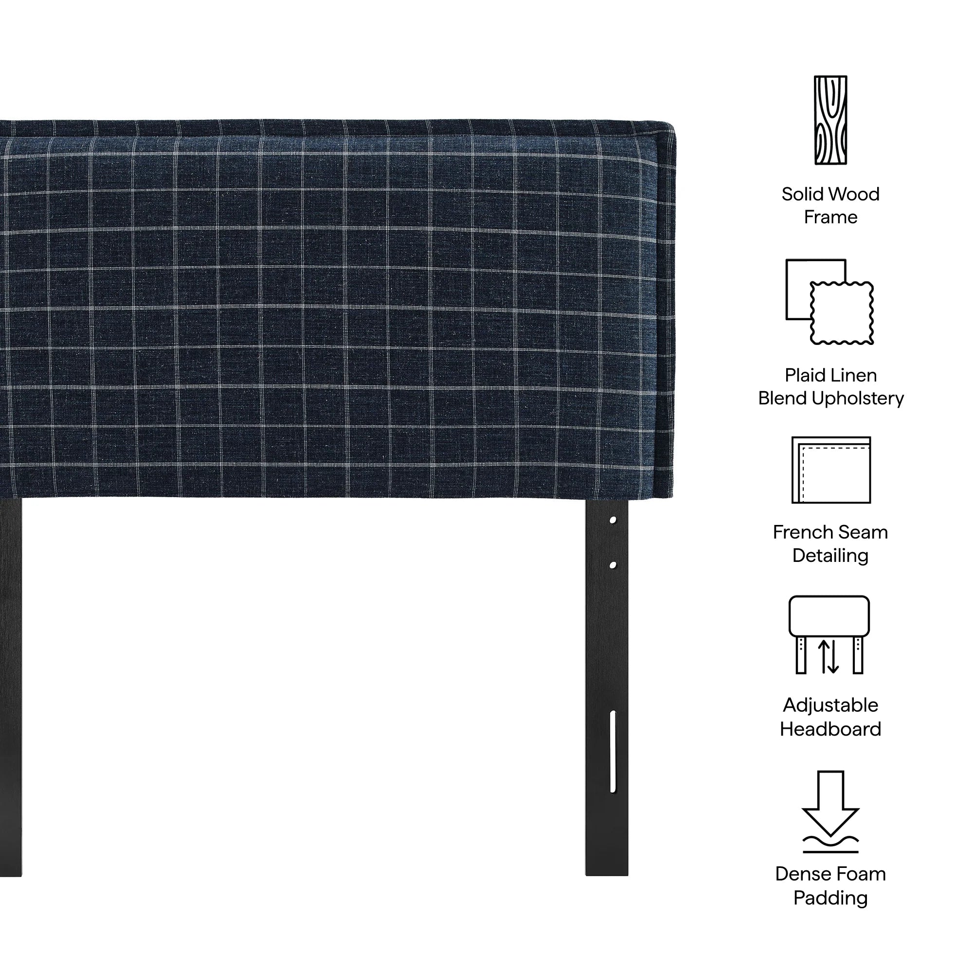 Camille Checkered Linen Blend Queen Size Headboard