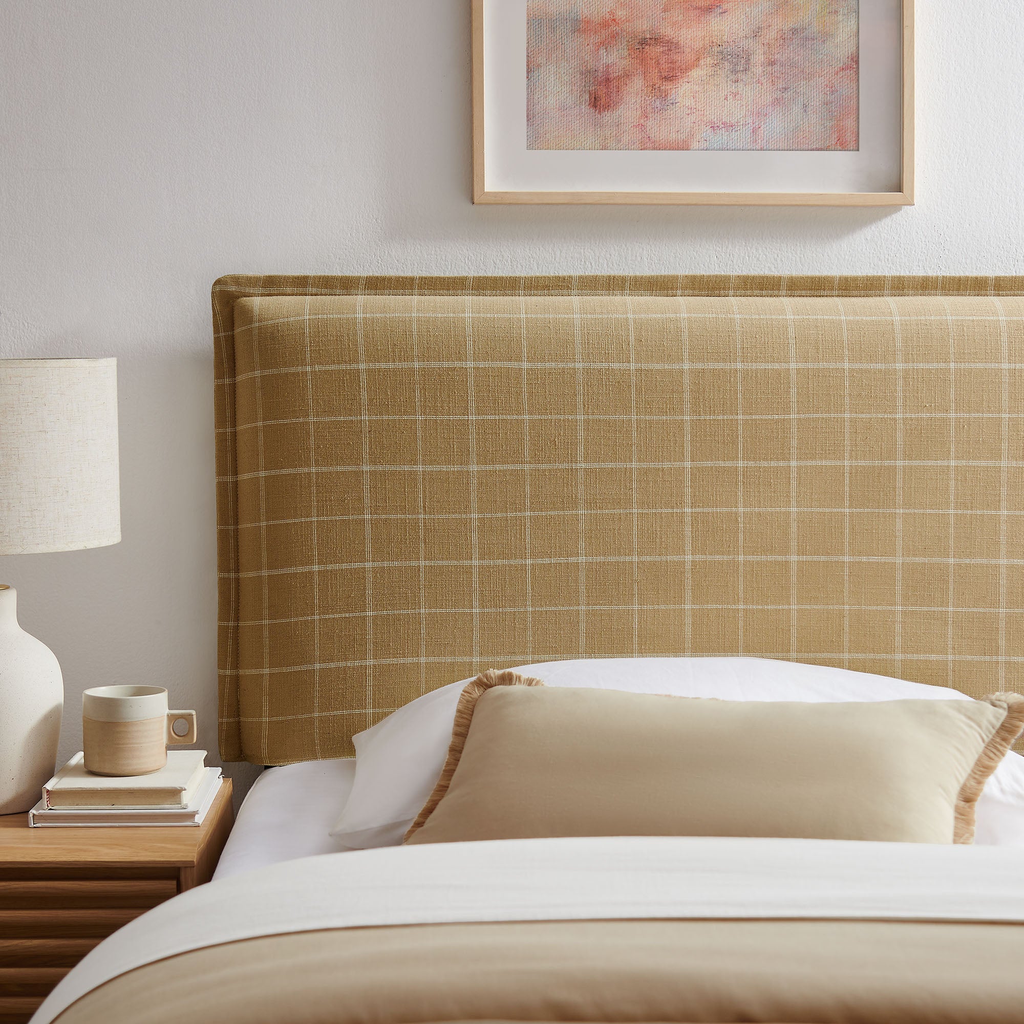 Camille Checkered Linen Blend Queen Size Headboard