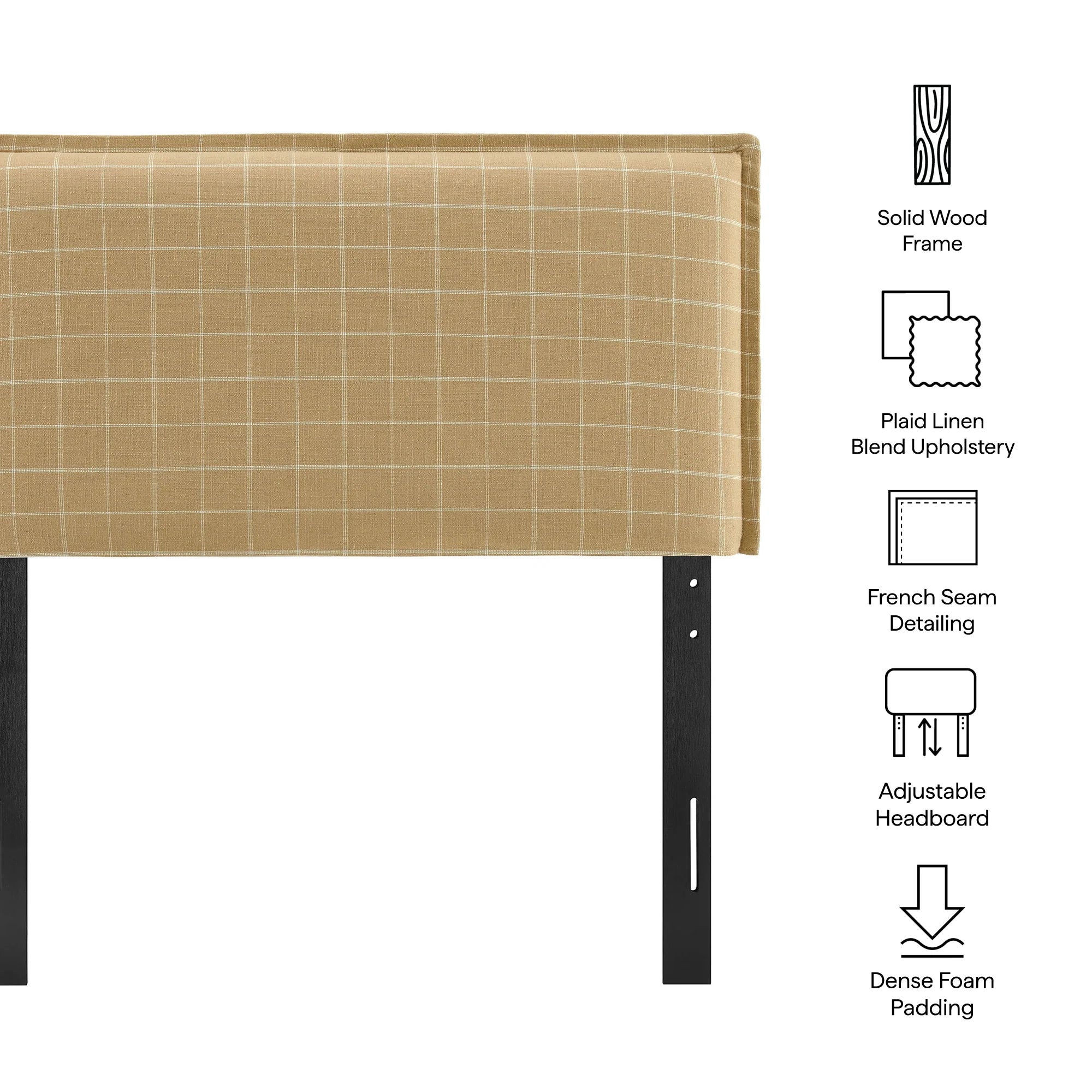 Camille Checkered Linen Blend Queen Size Headboard