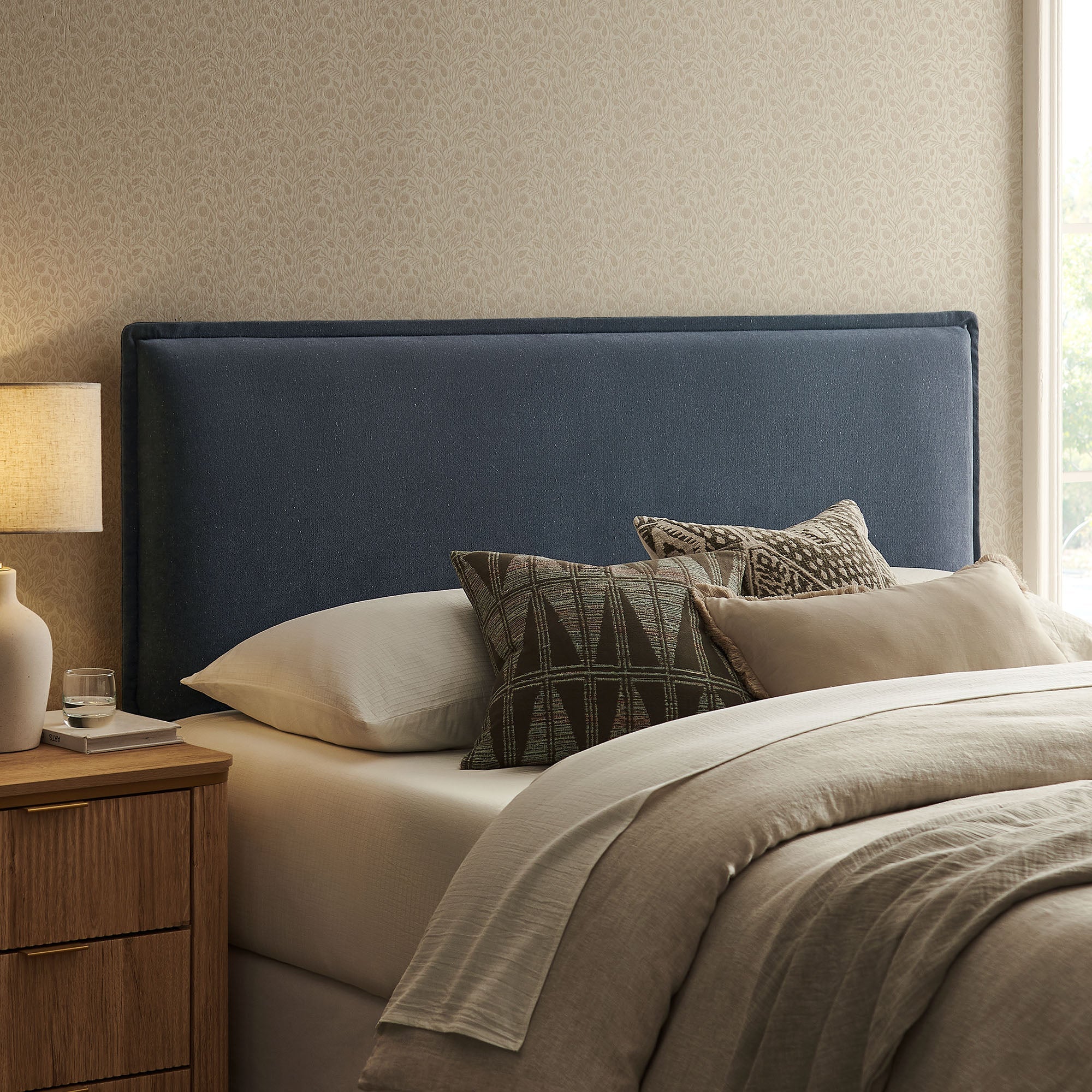 Camille Upholstered Linen Blend Queen Size Headboard