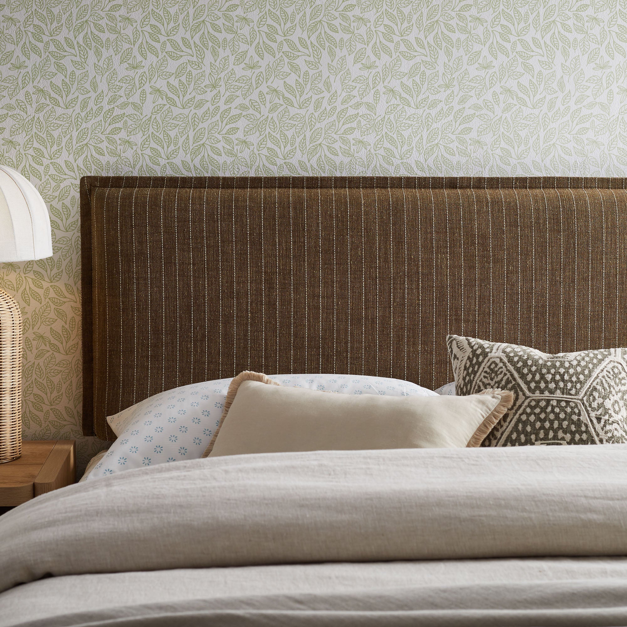 Camille Striped Linen Blend Queen Size Headboard
