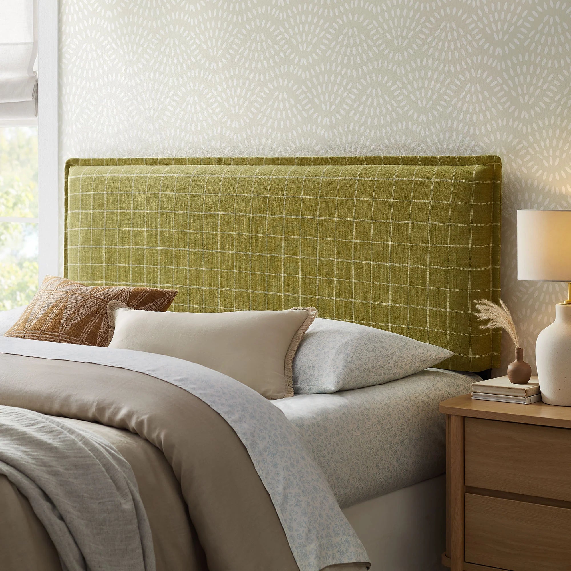 Camille Checkered Linen Blend Queen Size Headboard