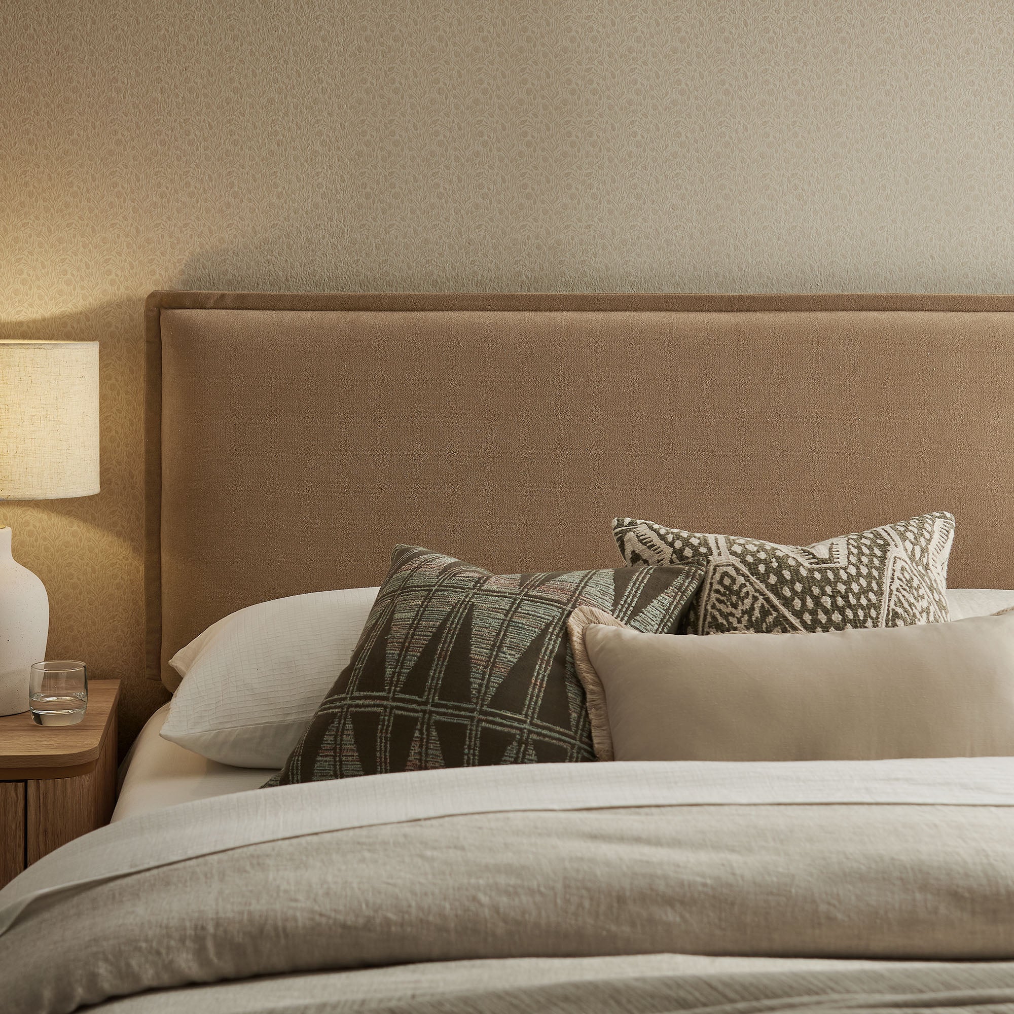 Camille Upholstered Linen Blend Queen Size Headboard