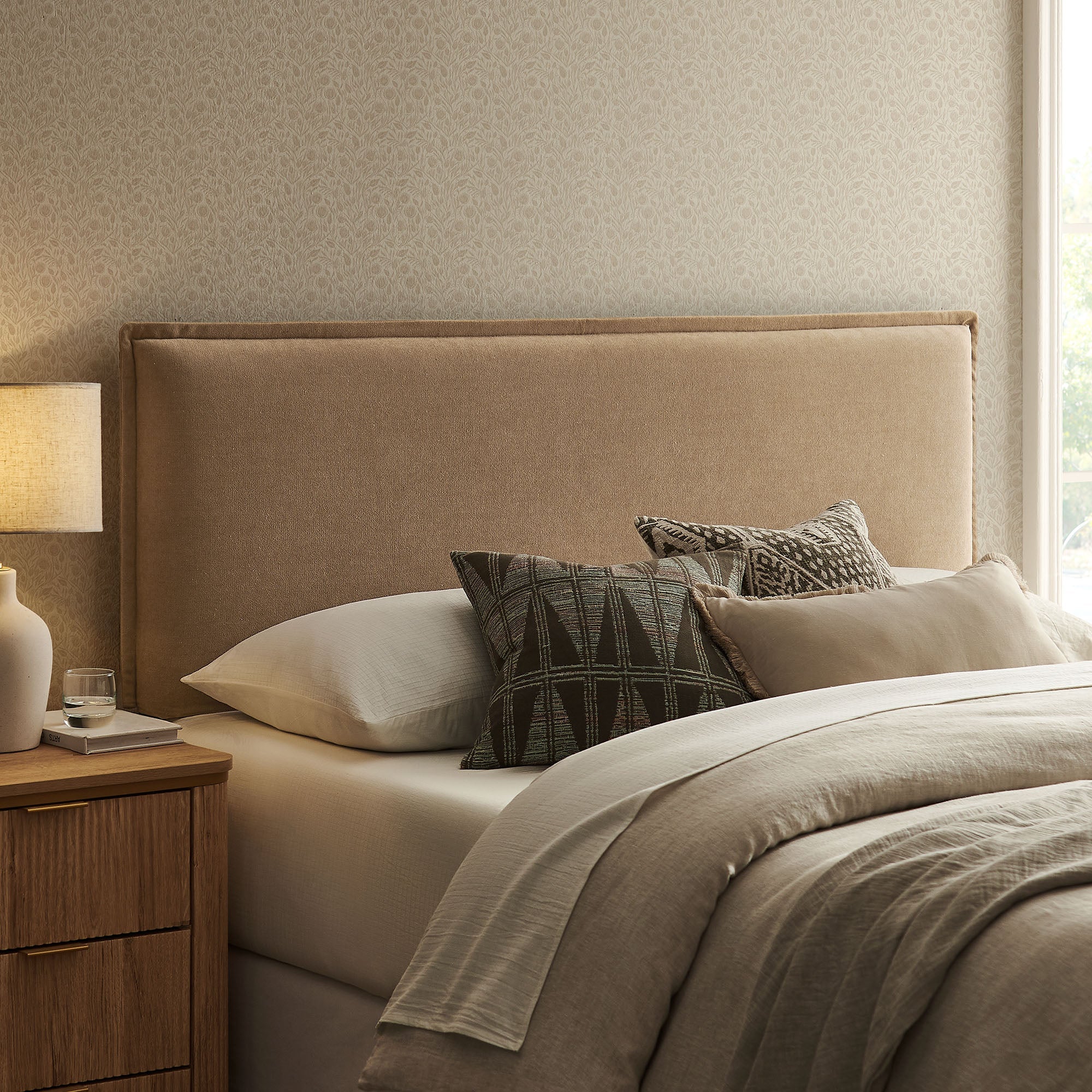 Camille Upholstered Linen Blend Queen Size Headboard