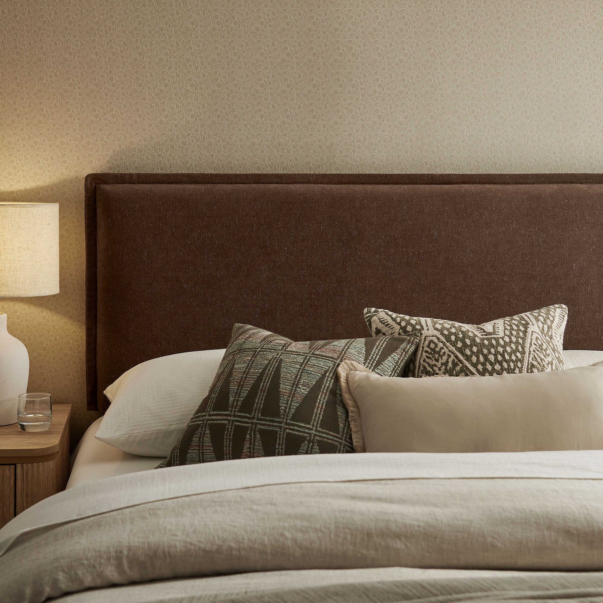 Camille Upholstered Linen Blend Queen Size Headboard